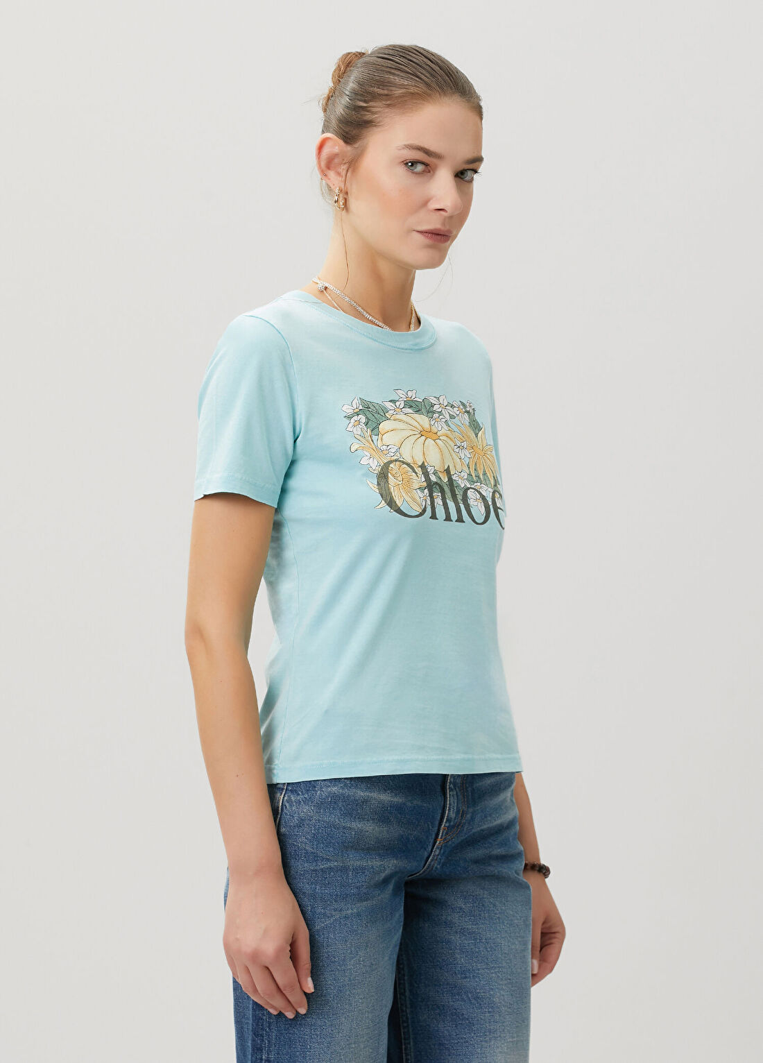 Chloe Mavi Logo Baskılı T-shirt görsel 3