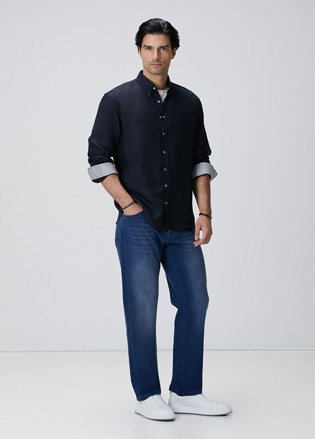 Network Koyu Lacivert Denim Gömlek görsel 3