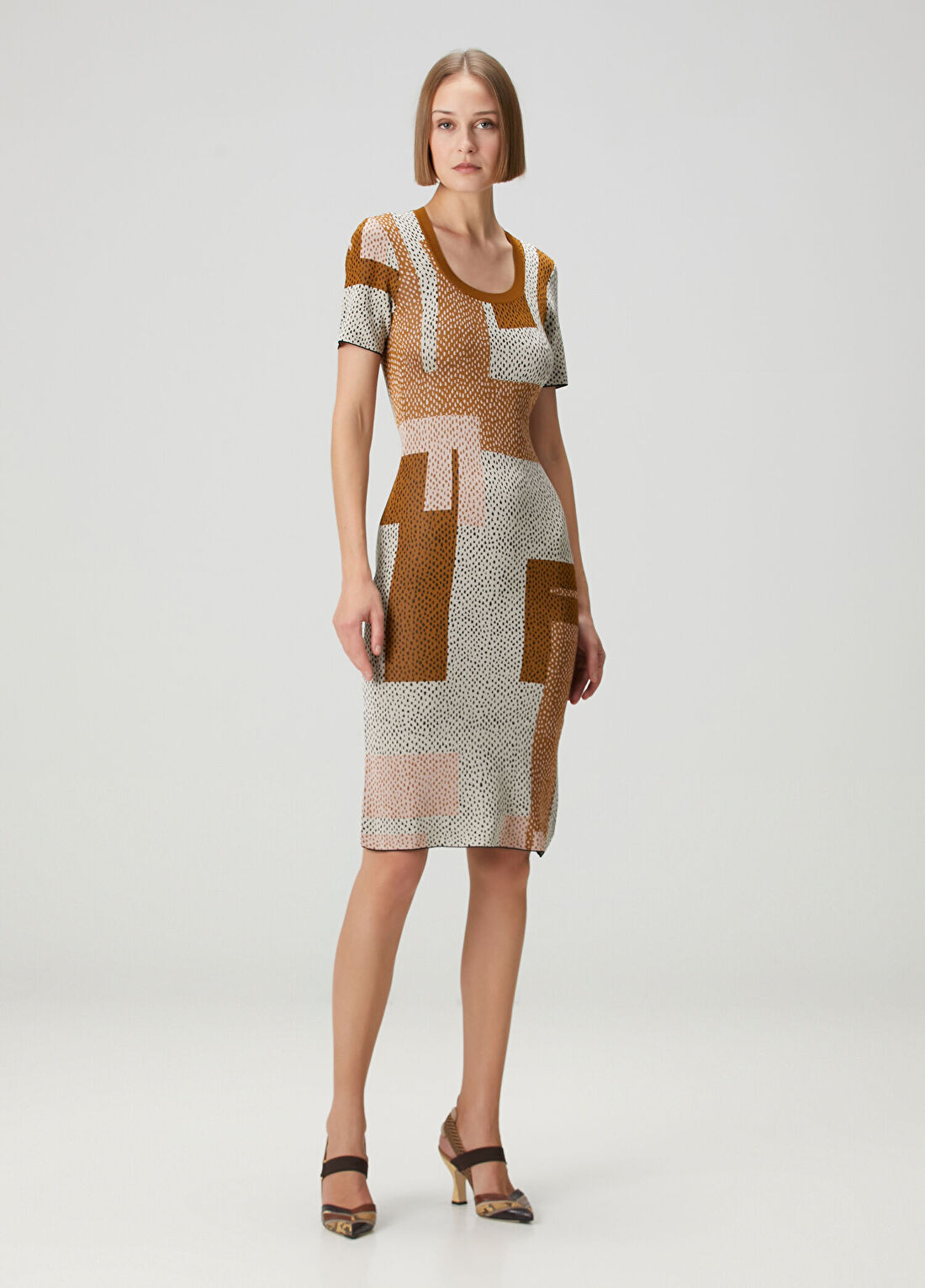 Fendi Kahverengi Desenli Midi Elbise