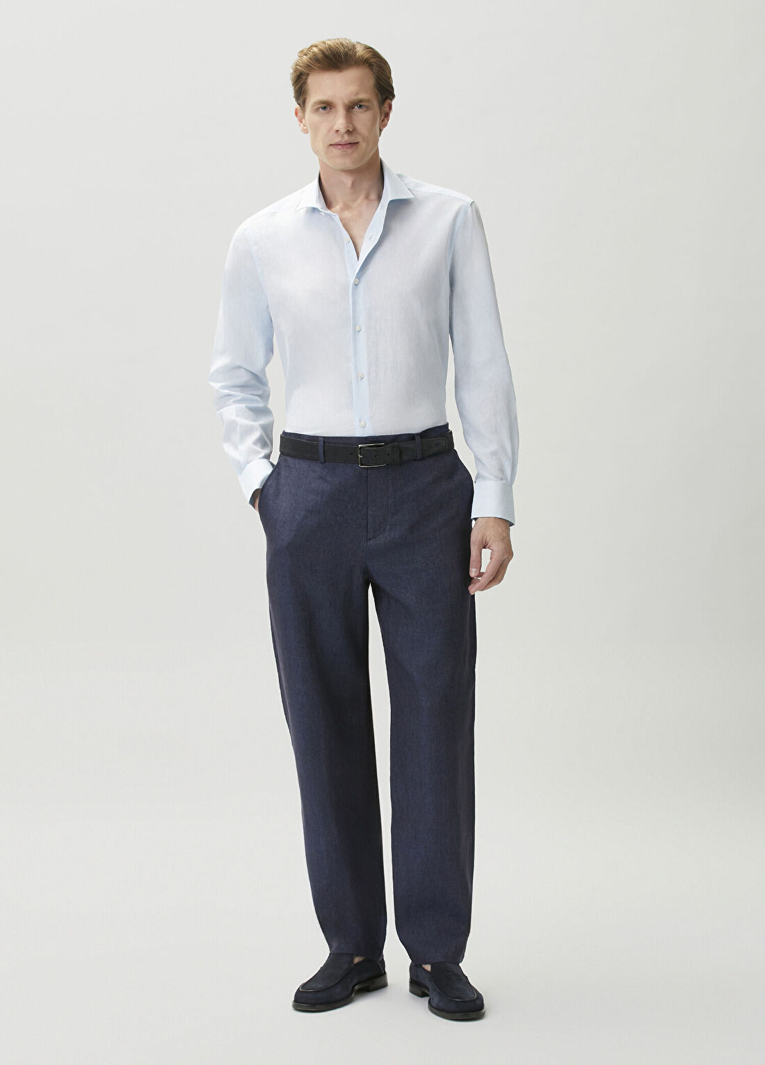 Pal Zileri Koyu Mavi Keten Pantolon