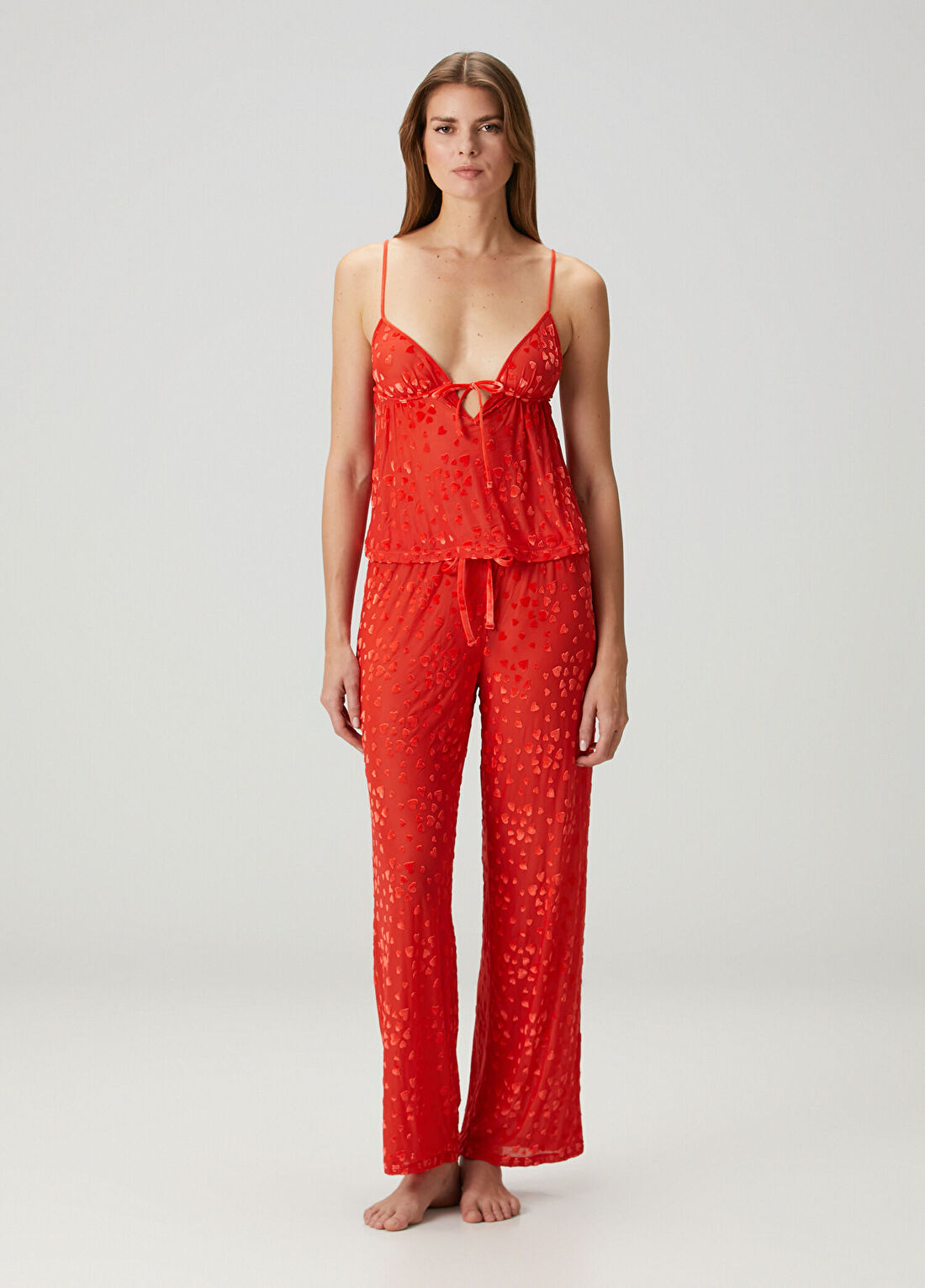 Skims Sheer Velvet Kırmızı Askılı Pijama Seti
