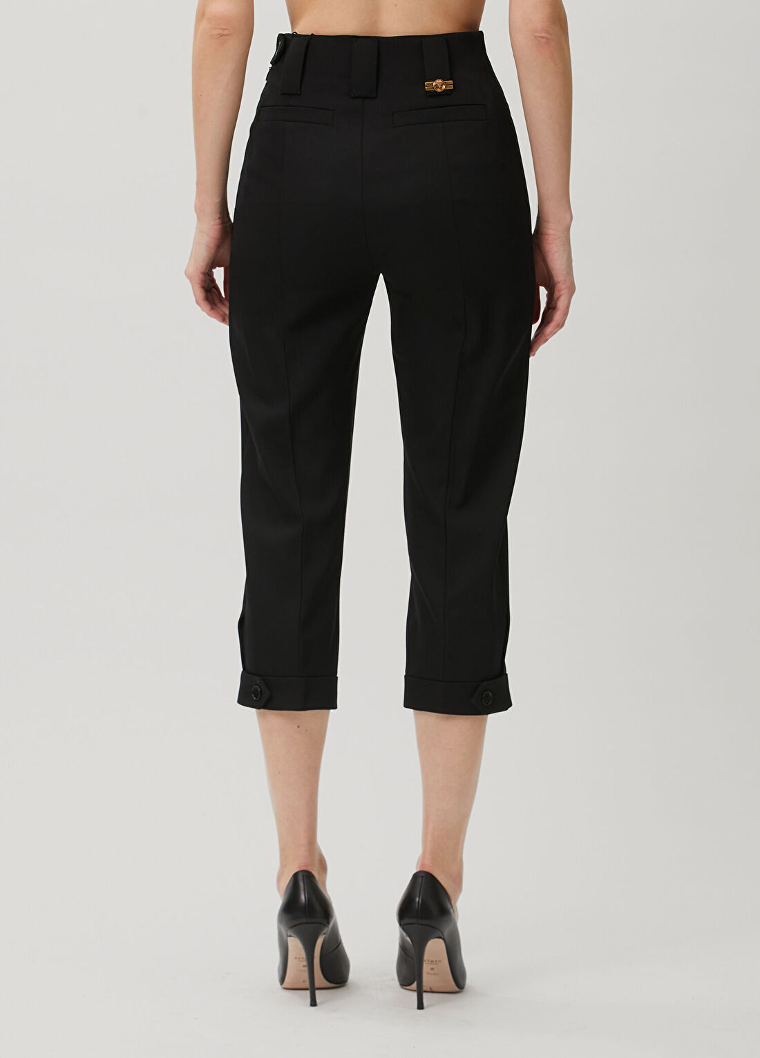 Versace Siyah Cropped Yün Pantolon görsel 4