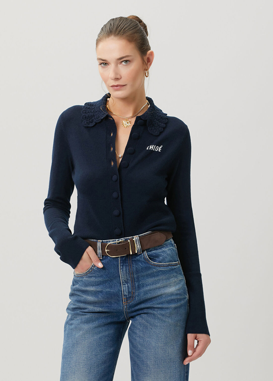 Chloe Lacivert Yün Polo Hırka