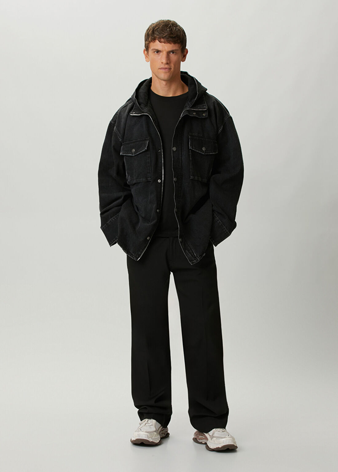 Balenciaga Siyah Kapüşonlu Denim Dış Gömlek