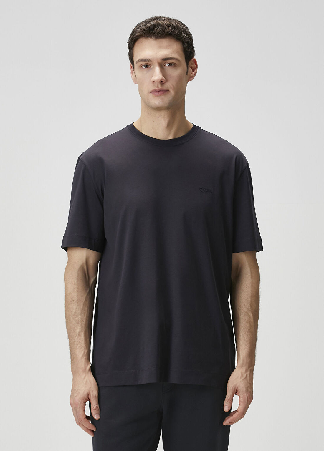 Zegna Lacivert Logo Nakışlı T-shirt