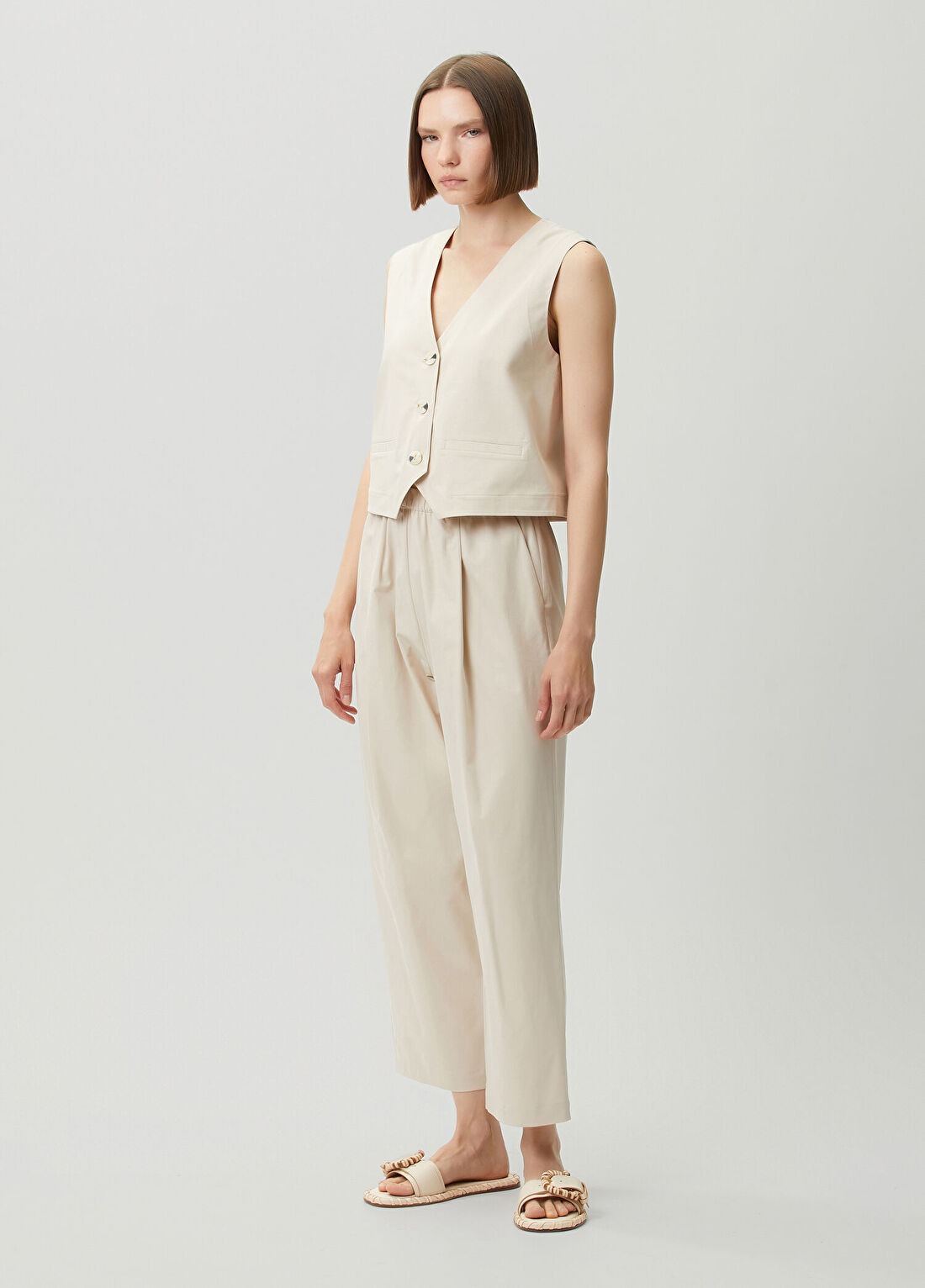 Amour et Naturel Bej Pileli Pantolon