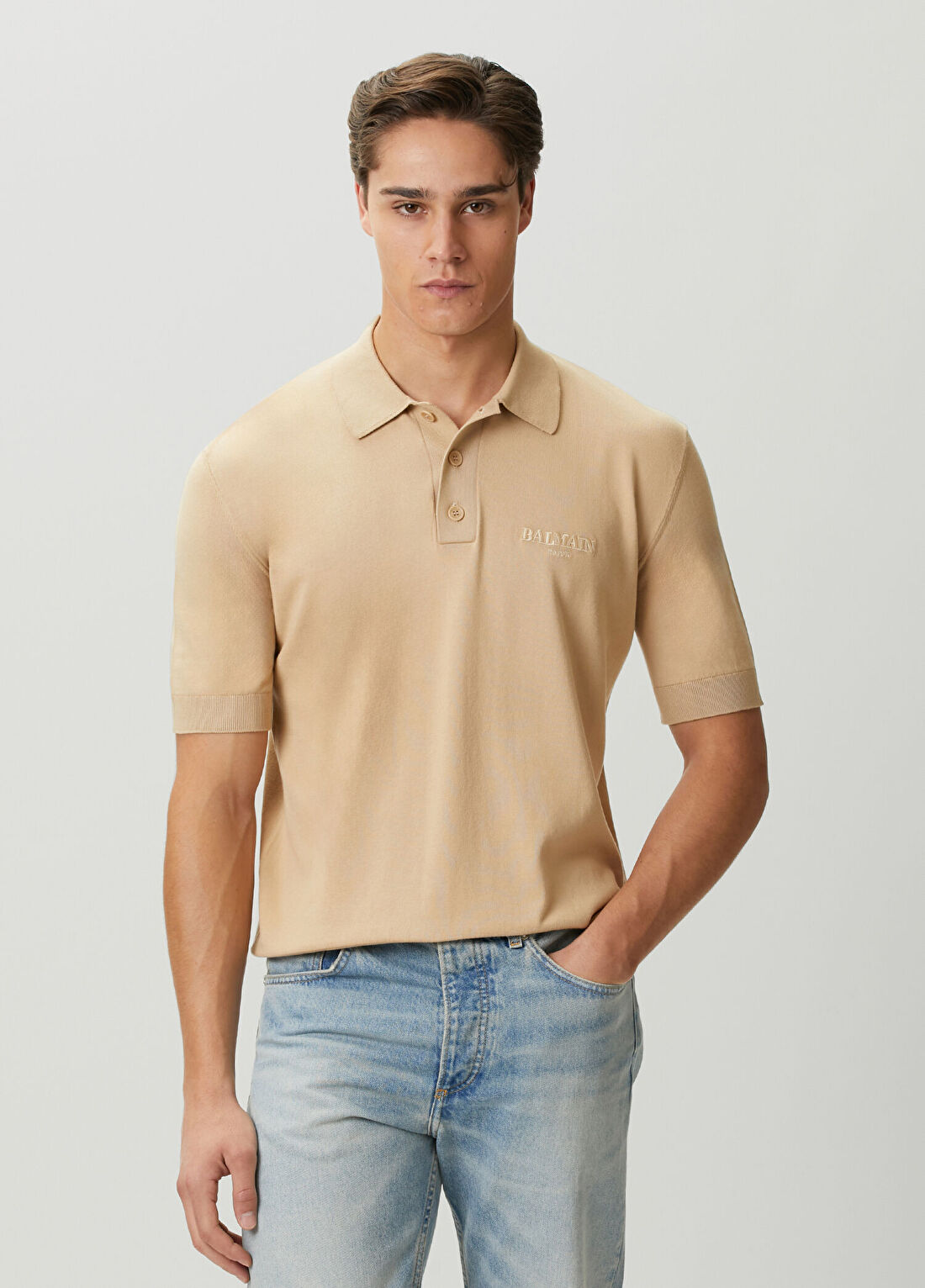 Balmain Bej Polo Yaka Kısa Kollu Triko