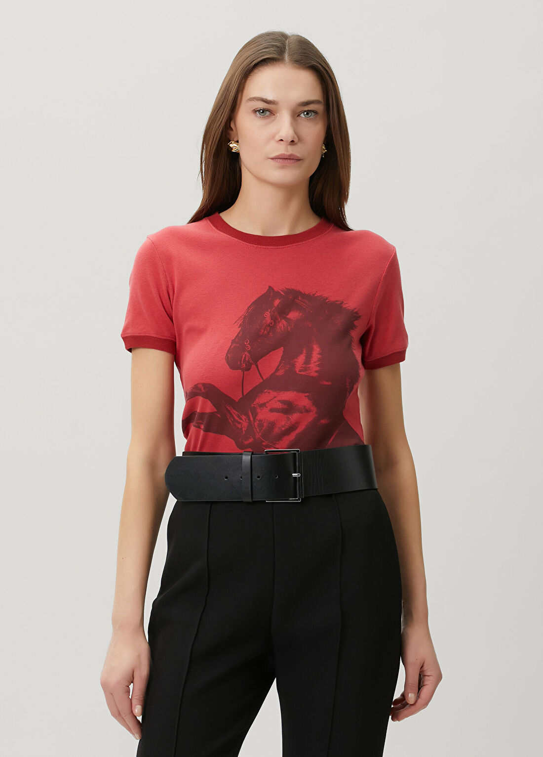 Chloe Kırmızı At Baskılı T-shirt