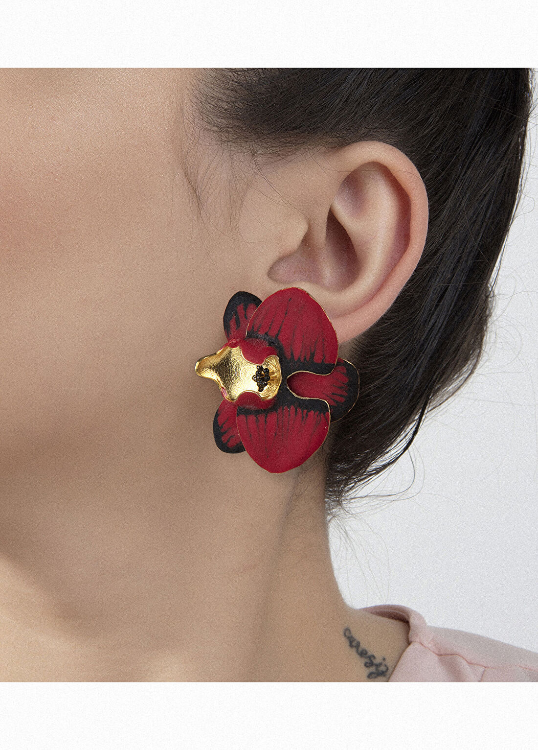 Milou Jewelry Orchid Çiçek 22 Ayar Altın Kaplama Kadın Küpe görsel 2
