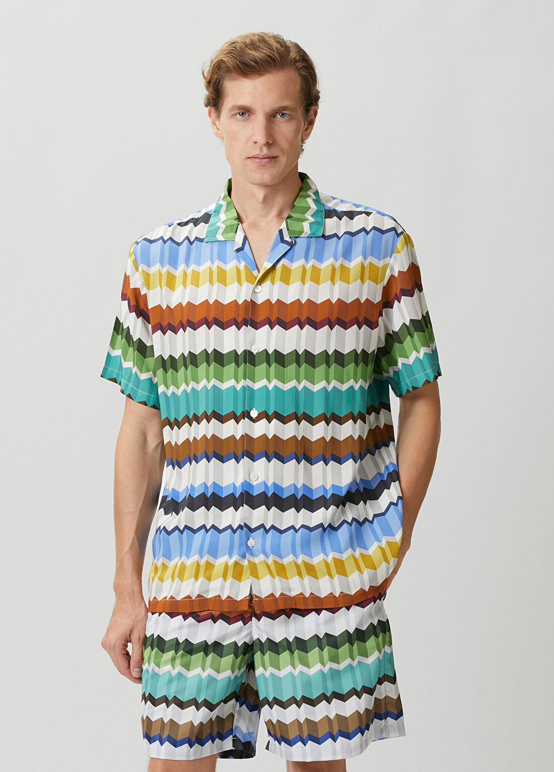 Missoni Çok Renkli Geometrik Desenli Kısa Kollu Gömlek