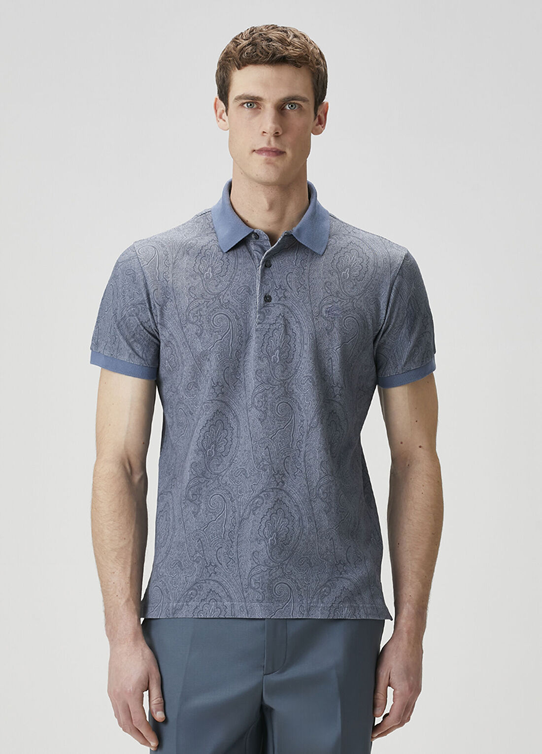 Etro Mavi Polo Yaka Etnik Desenli T-shirt
