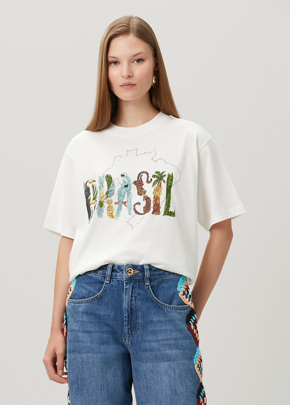 Farm Rio Brasil Relaxed Kırık Beyaz T-shirt