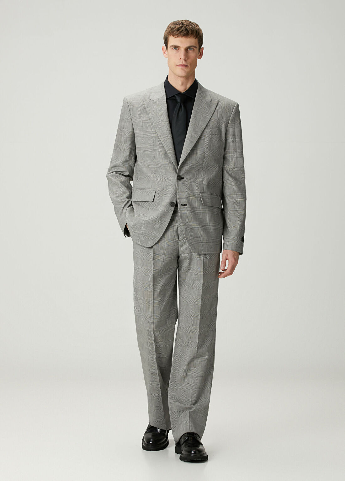 Balmain Gri Ekose Desenli Yün Pantolon