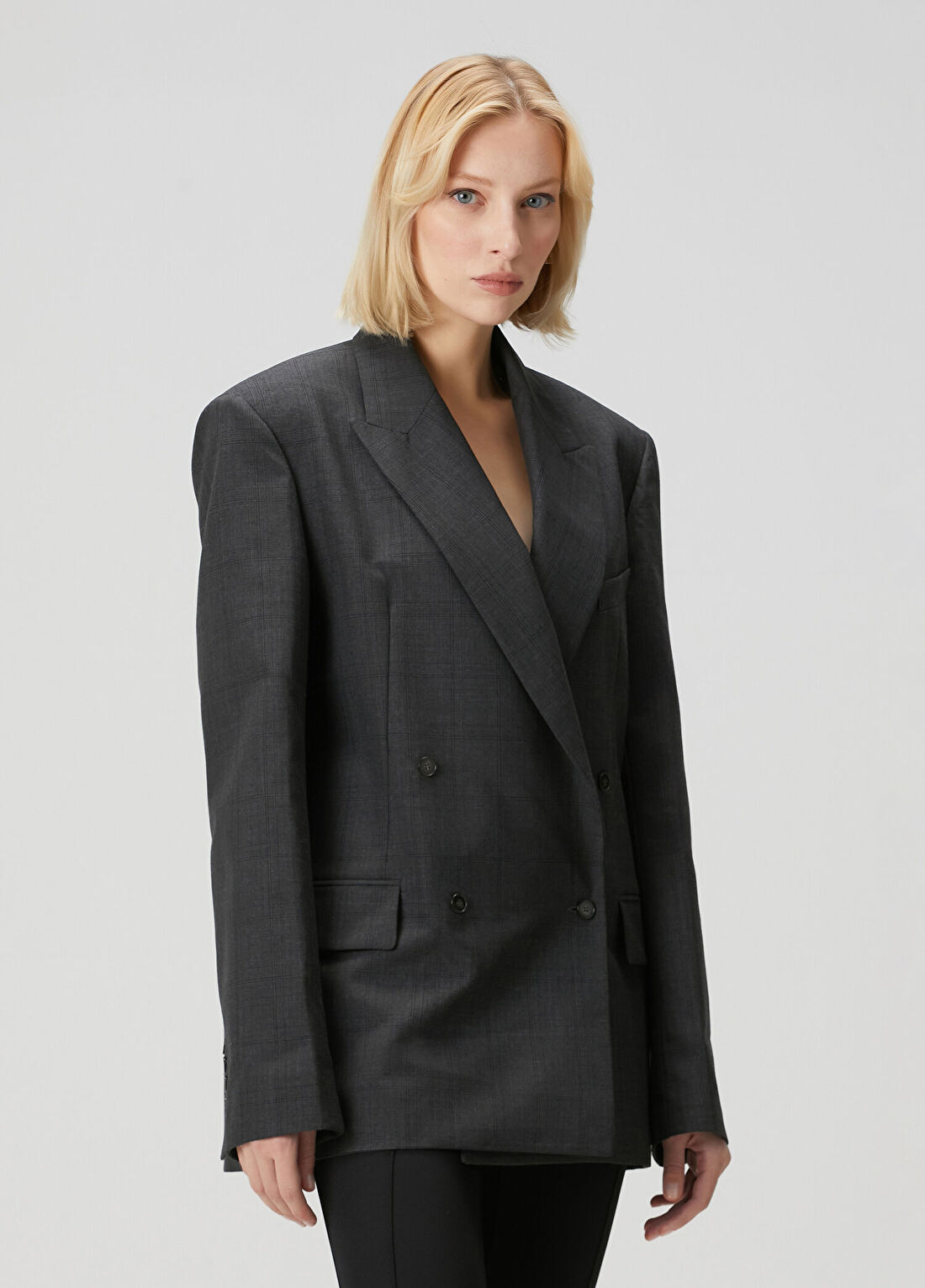 The Frankie Shop Koyu Gri Silik Desenli Blazer
