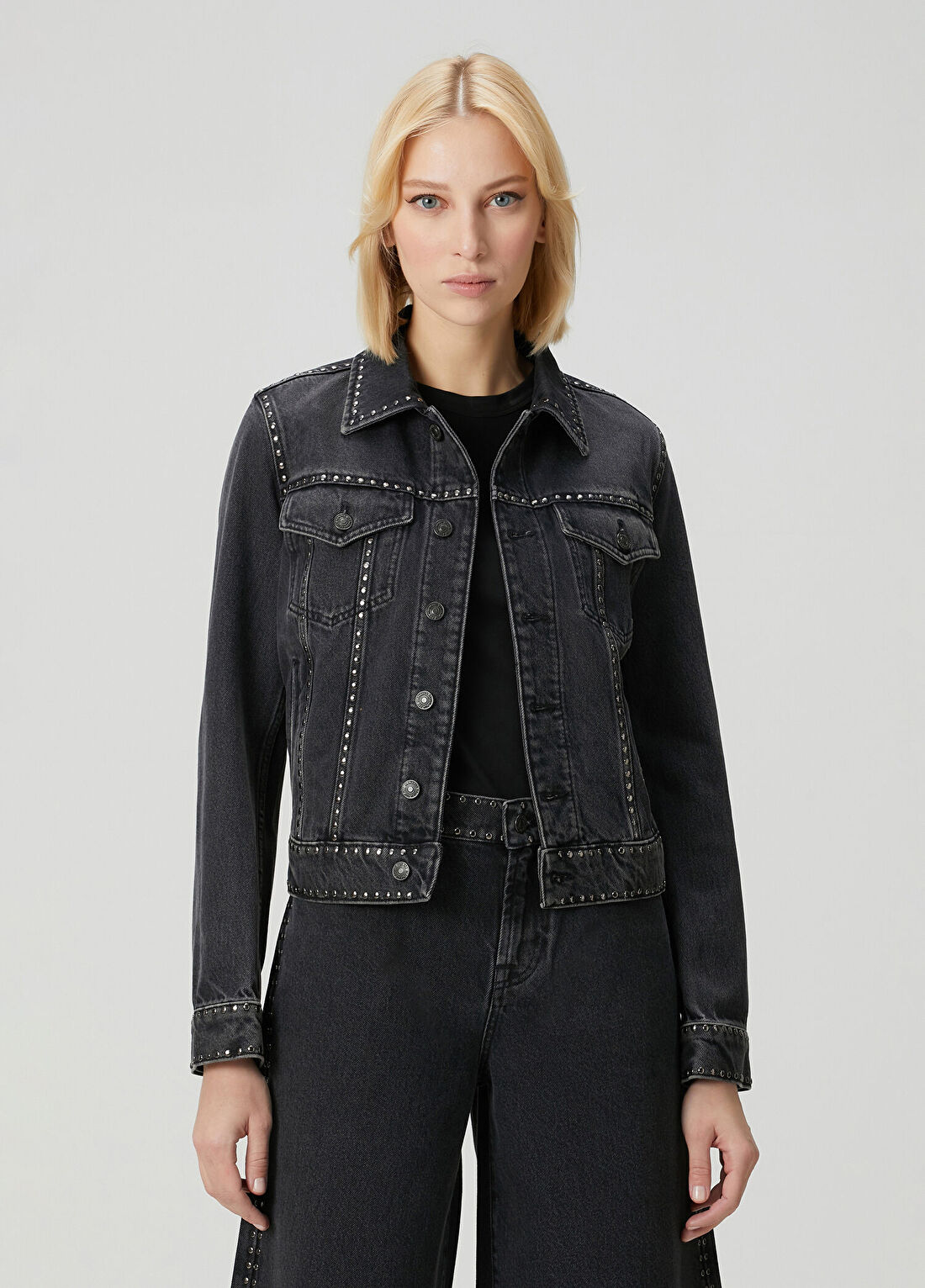 7 For All Mankind Antrasit Troklu Denim Ceket