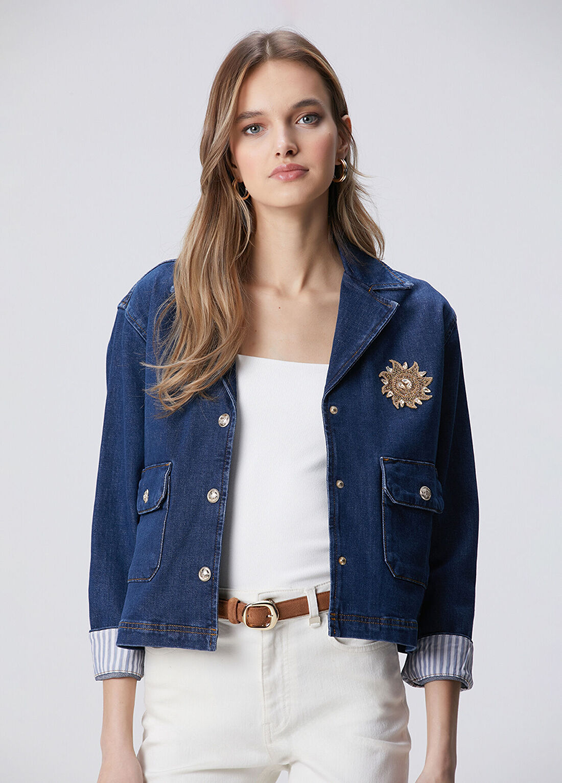 Network Koyu Mavi İndigo Çıtçıt Kapatma Denim Ceket görsel 3