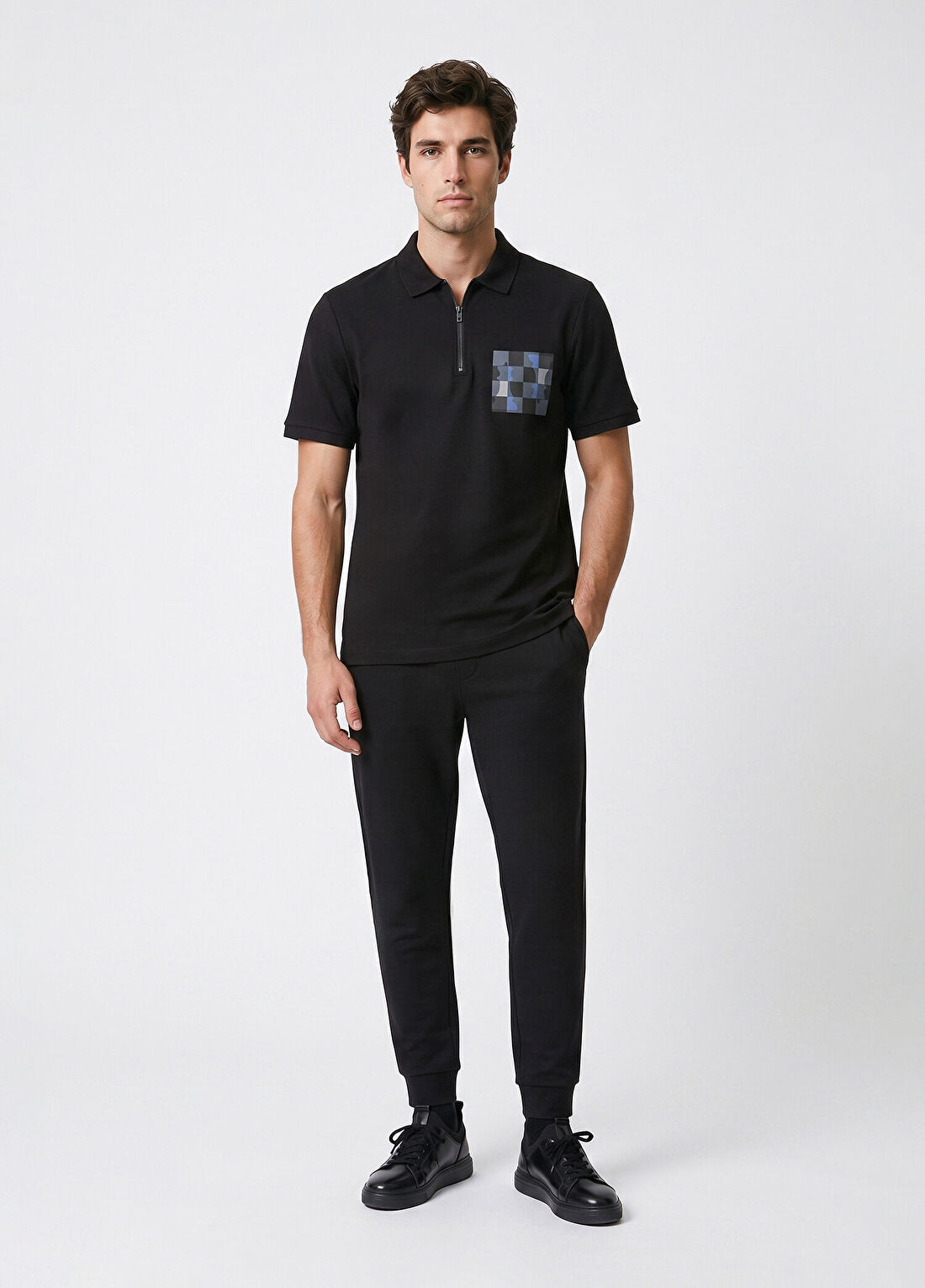 Network Siyah Satranç Baskılı T-shirt görsel 2