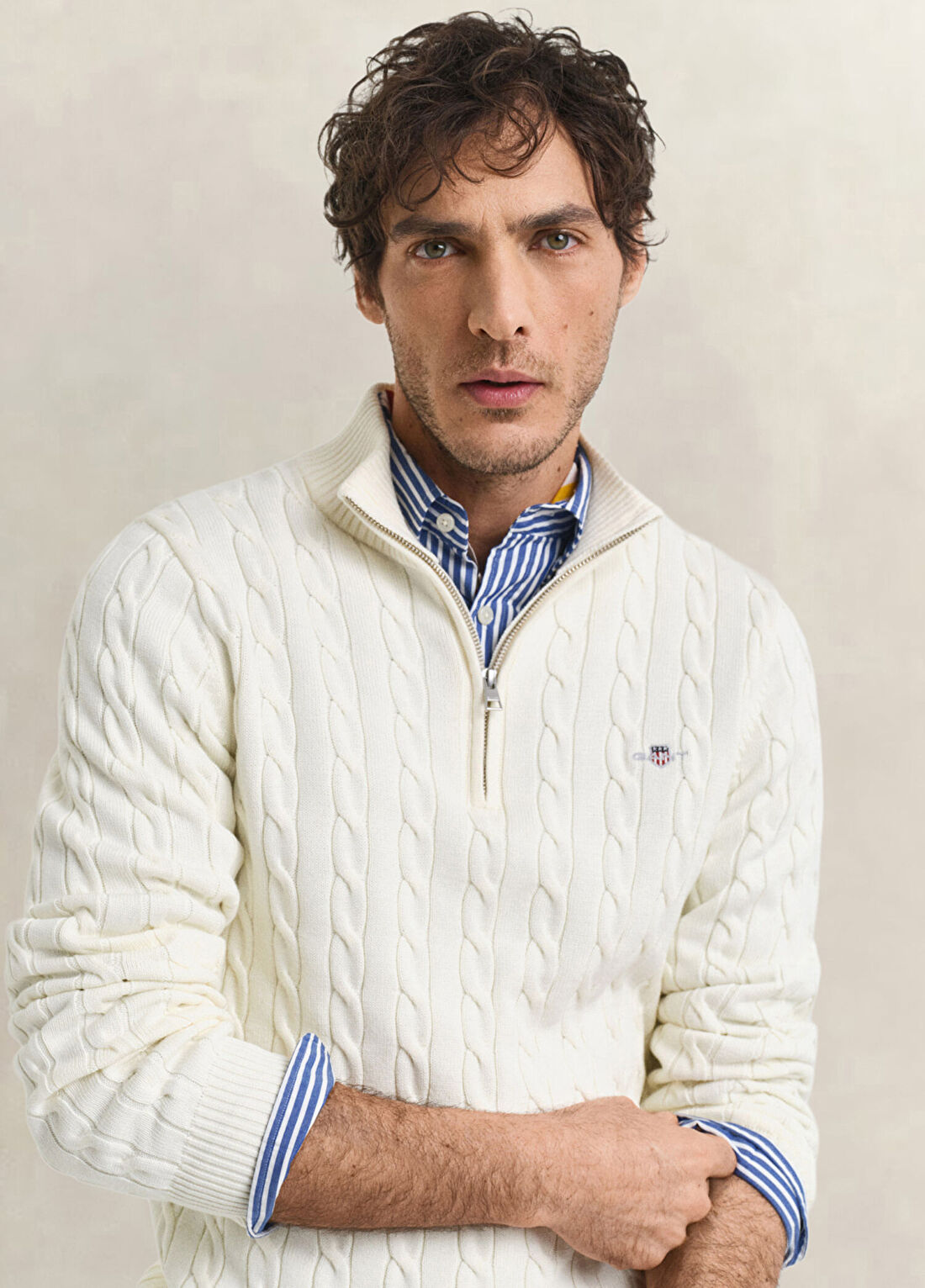 Gant Krem Örgü Regular Fit Uzun Kollu Erkek Kazak görsel 3
