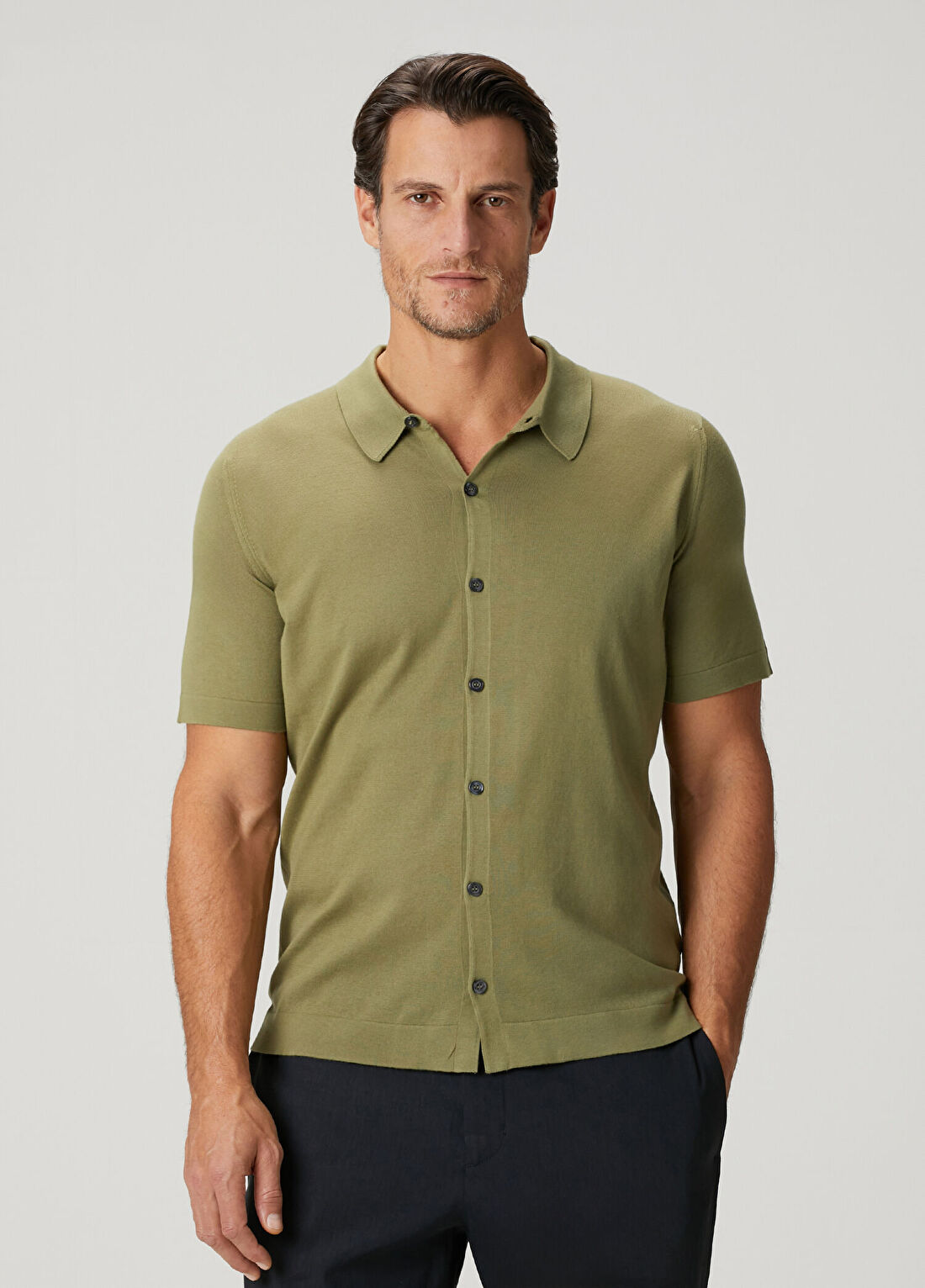 John Smedley Folke Açık Haki Kısa Kollu Triko Gömlek