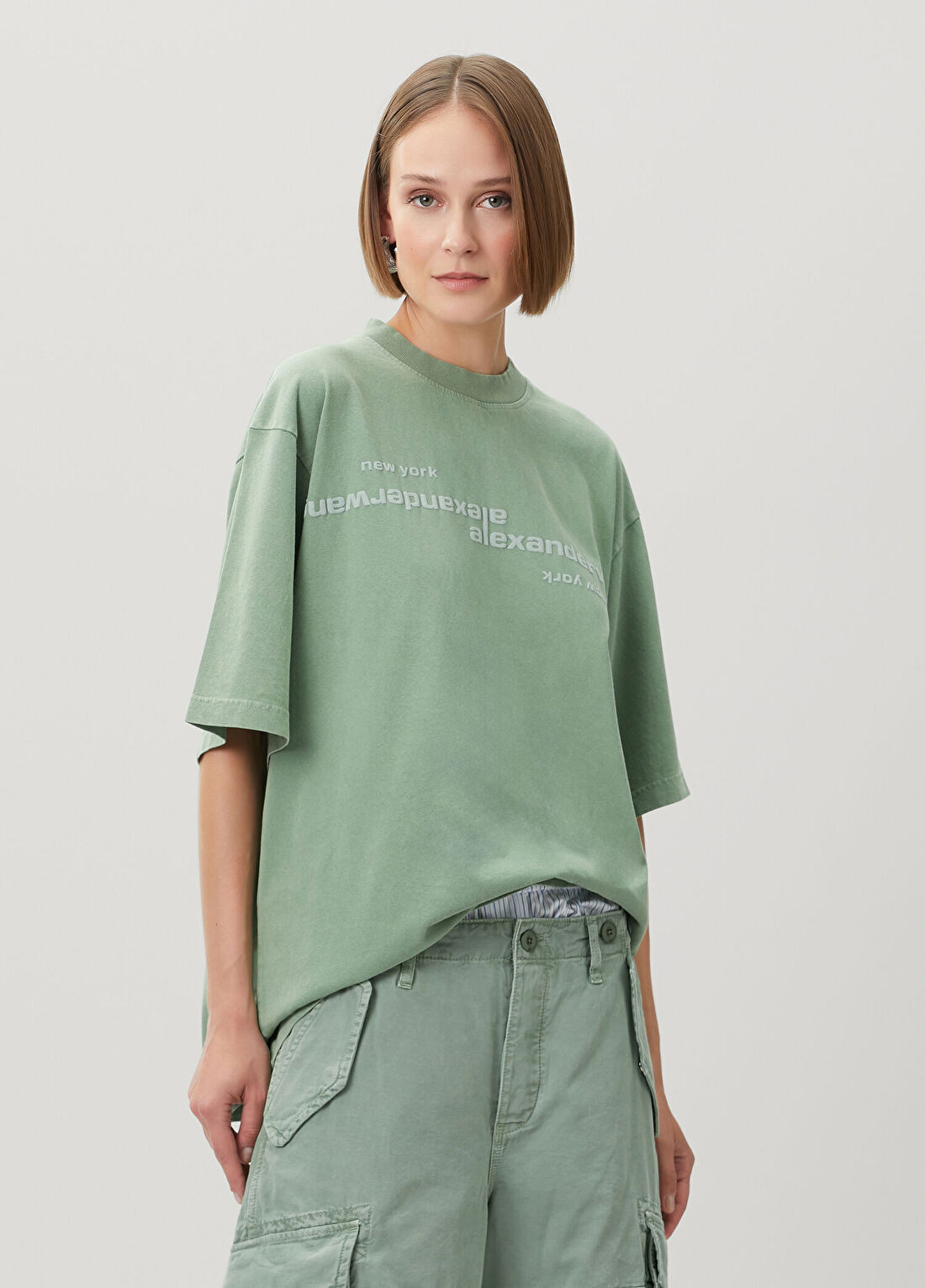 Alexander Wang Yeşil Logo Baskılı T-shirt