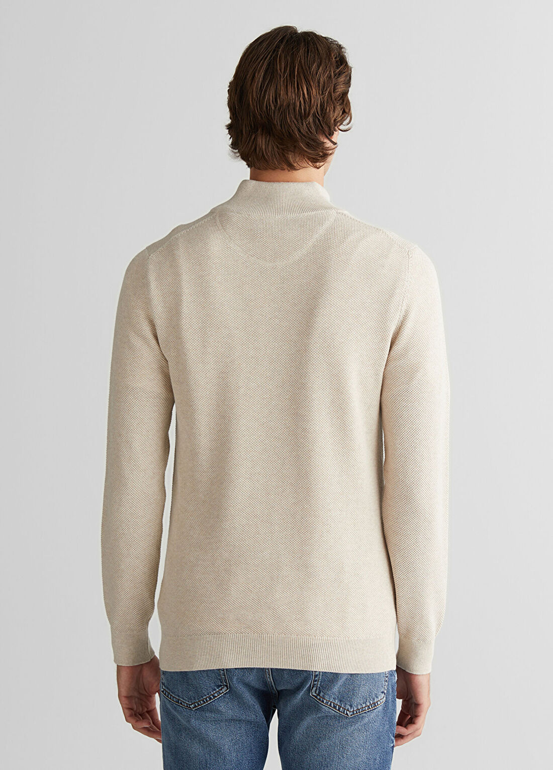 Gant Bej Regular Fit Yarım Fermuarlı Erkek Triko Kazak görsel 2