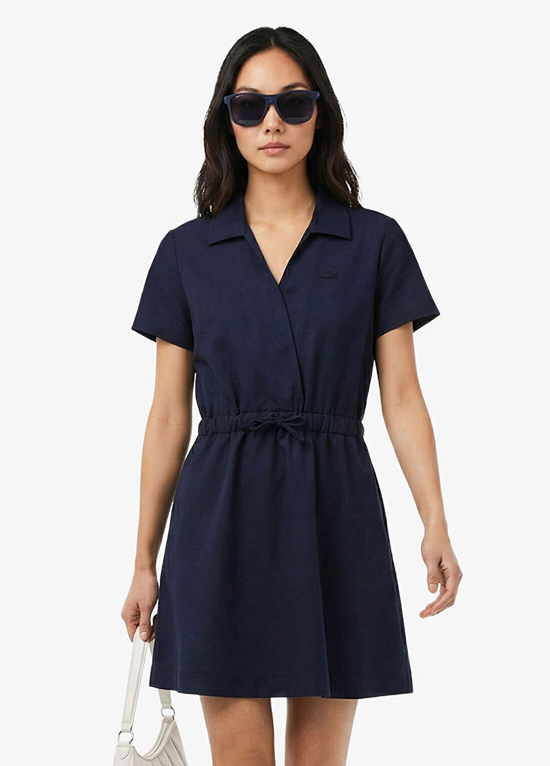 Lacoste Lacivert Flare Fit Polo Yaka Kısa Kollu Kadın Elbise