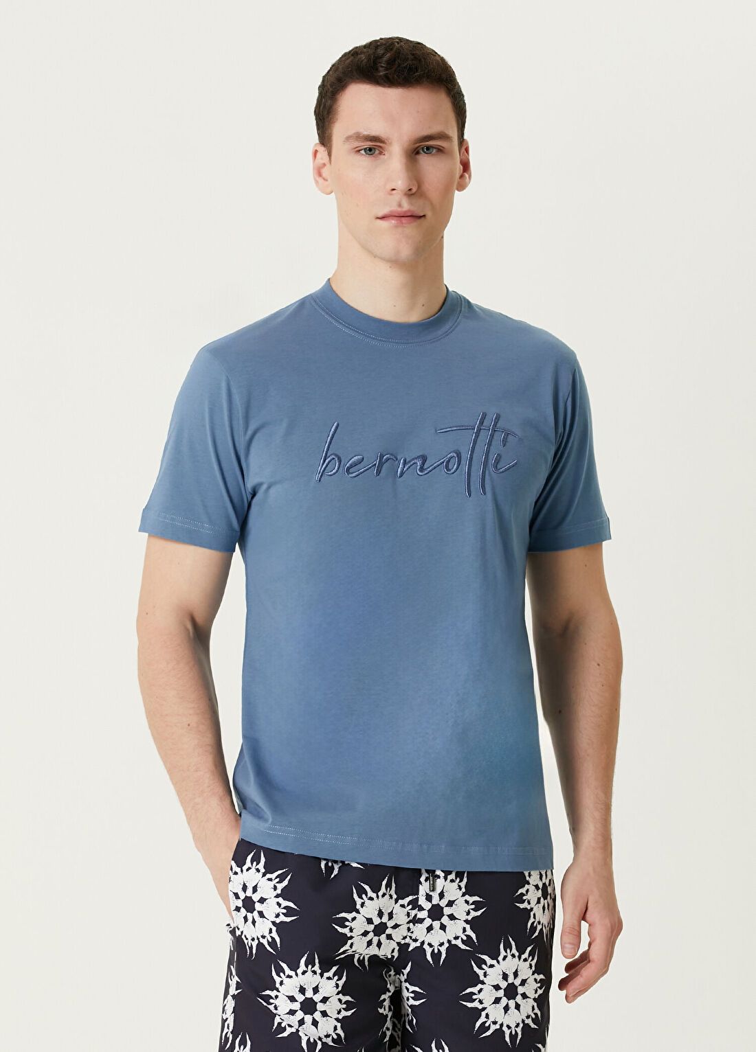 Bernotti Mavi Logo Nakışlı T-shirt