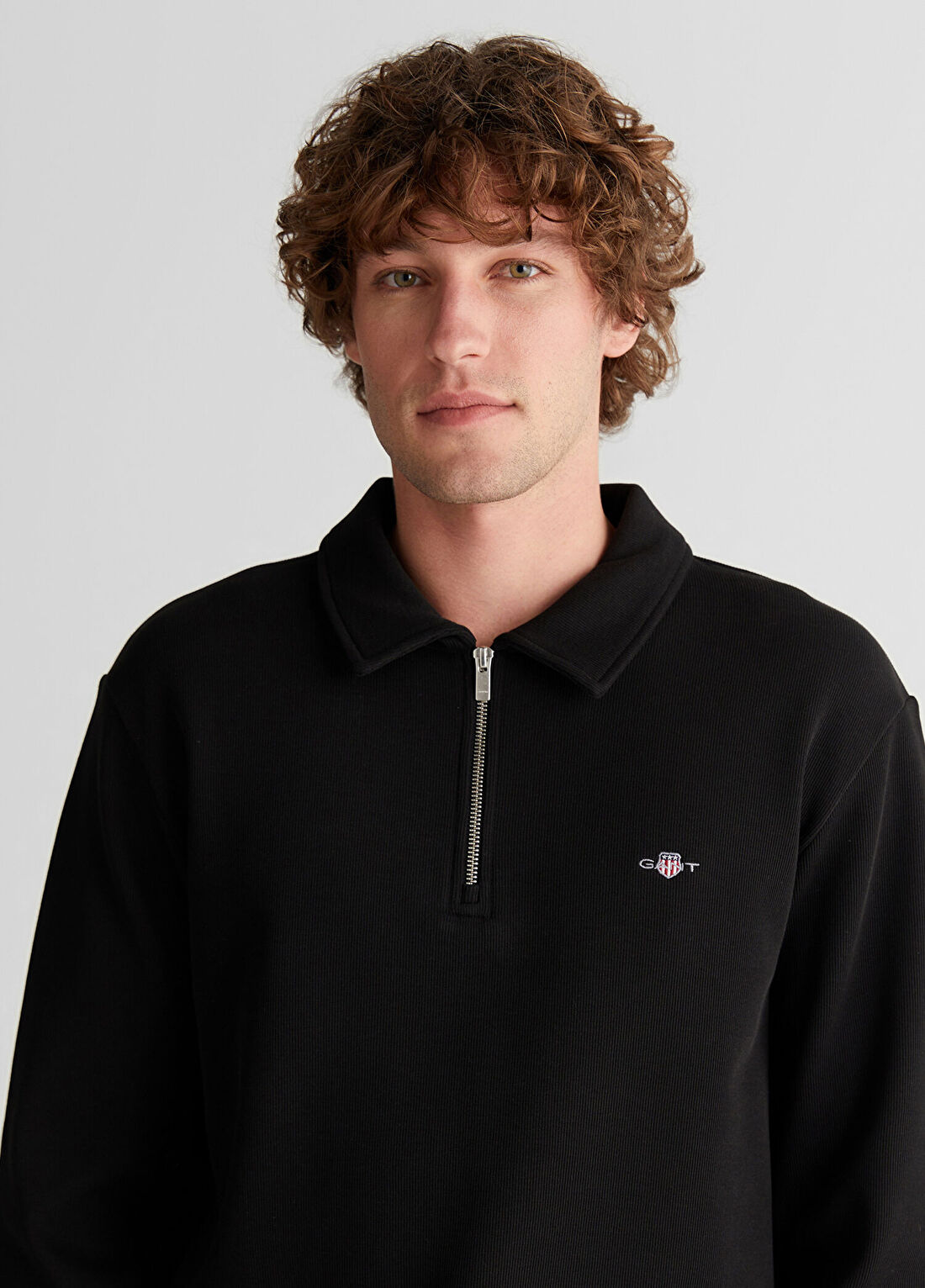 Gant Siyah Logolu Regular Fit Yarım Fermuarlı Erkek Sweatshirt görsel 2