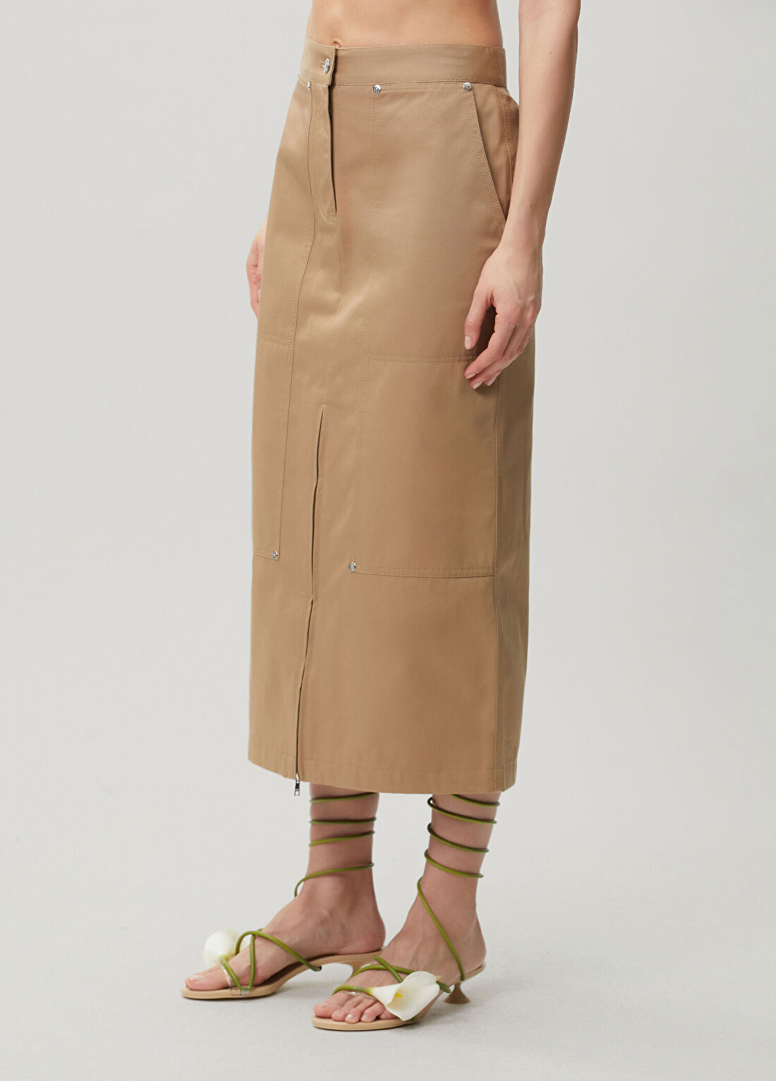 Msgm Taba Fermuar Detaylı Midi Etek görsel 3