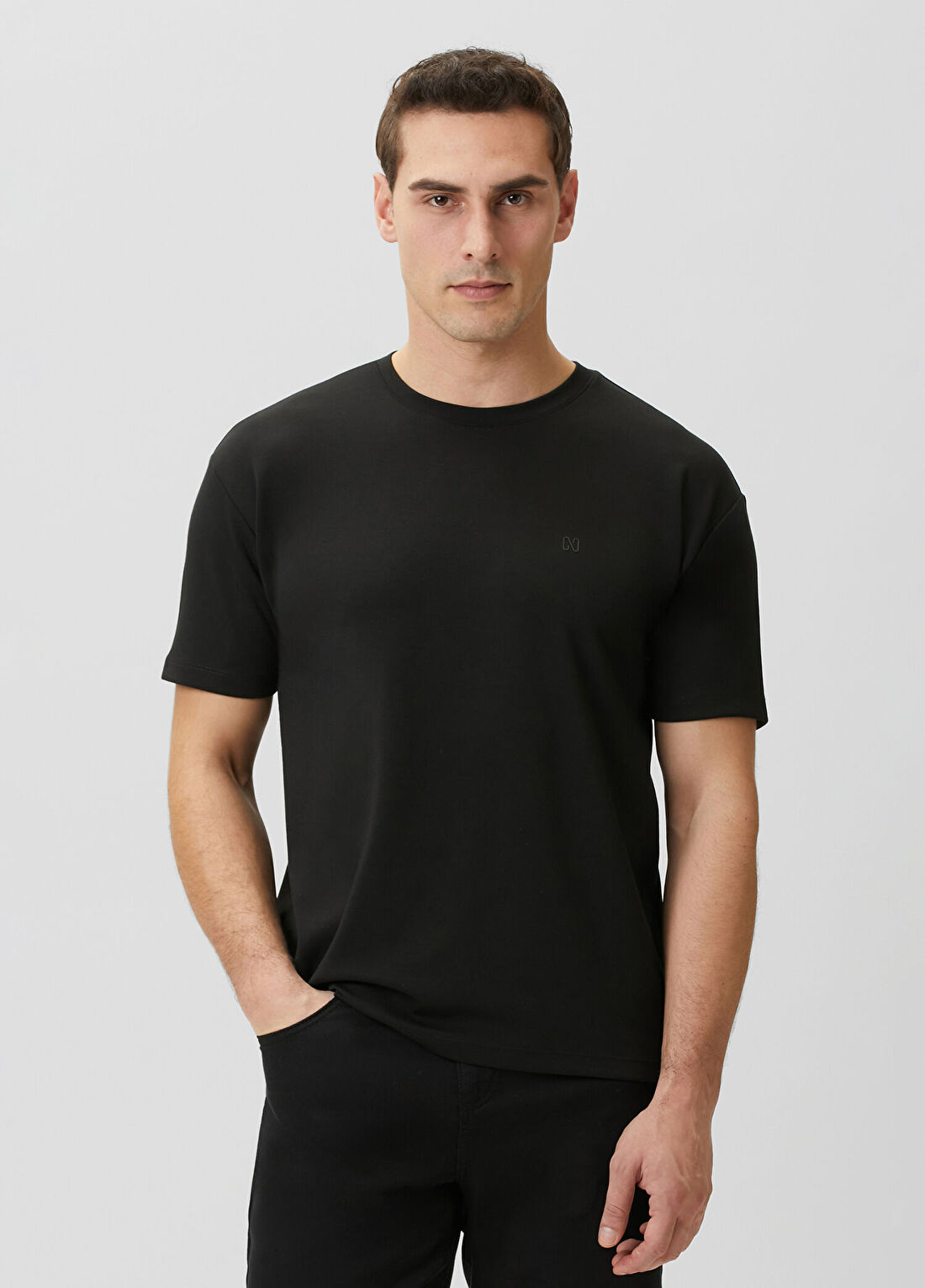 Network Comfort Siyah Basic Bisiklet Yaka Modal T-shirt görsel 3