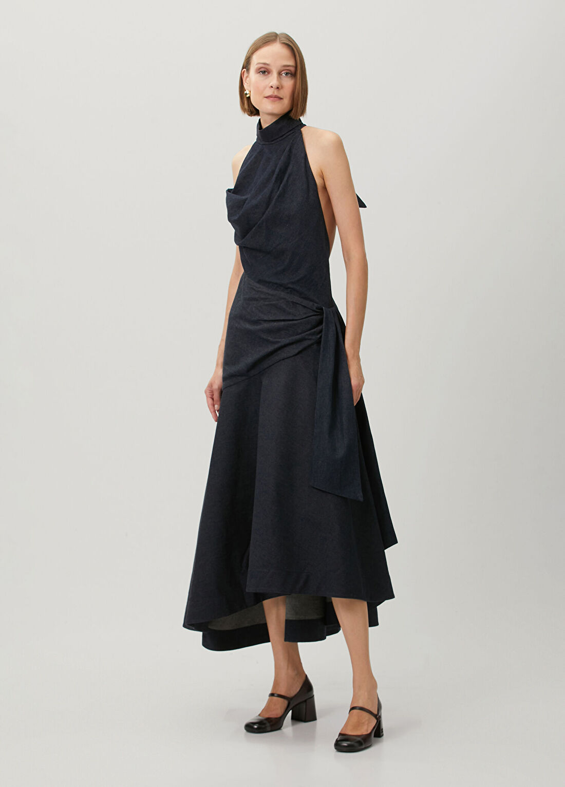 Zimmermann Valiant Lacivert Drapeli Midi Denim Elbise görsel 2