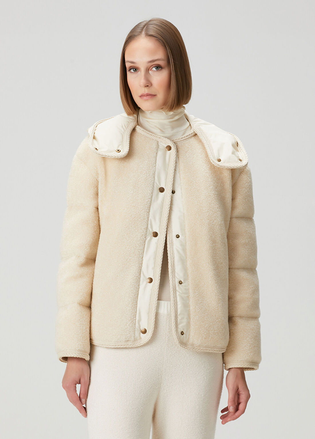 Moncler Ciboulette Krem Kapüşonlu Mont
