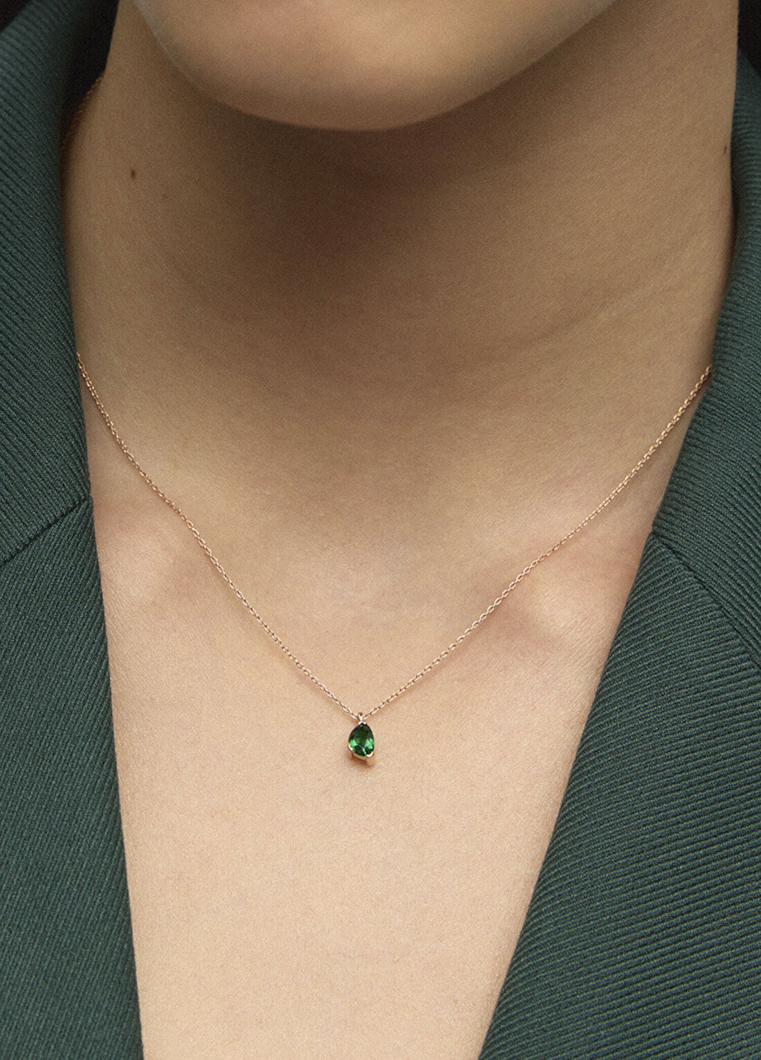 Reis Kuyumculuk Self Green Zümrüt Taşlı 14 Ayar Altın Kadın Kolye görsel 2