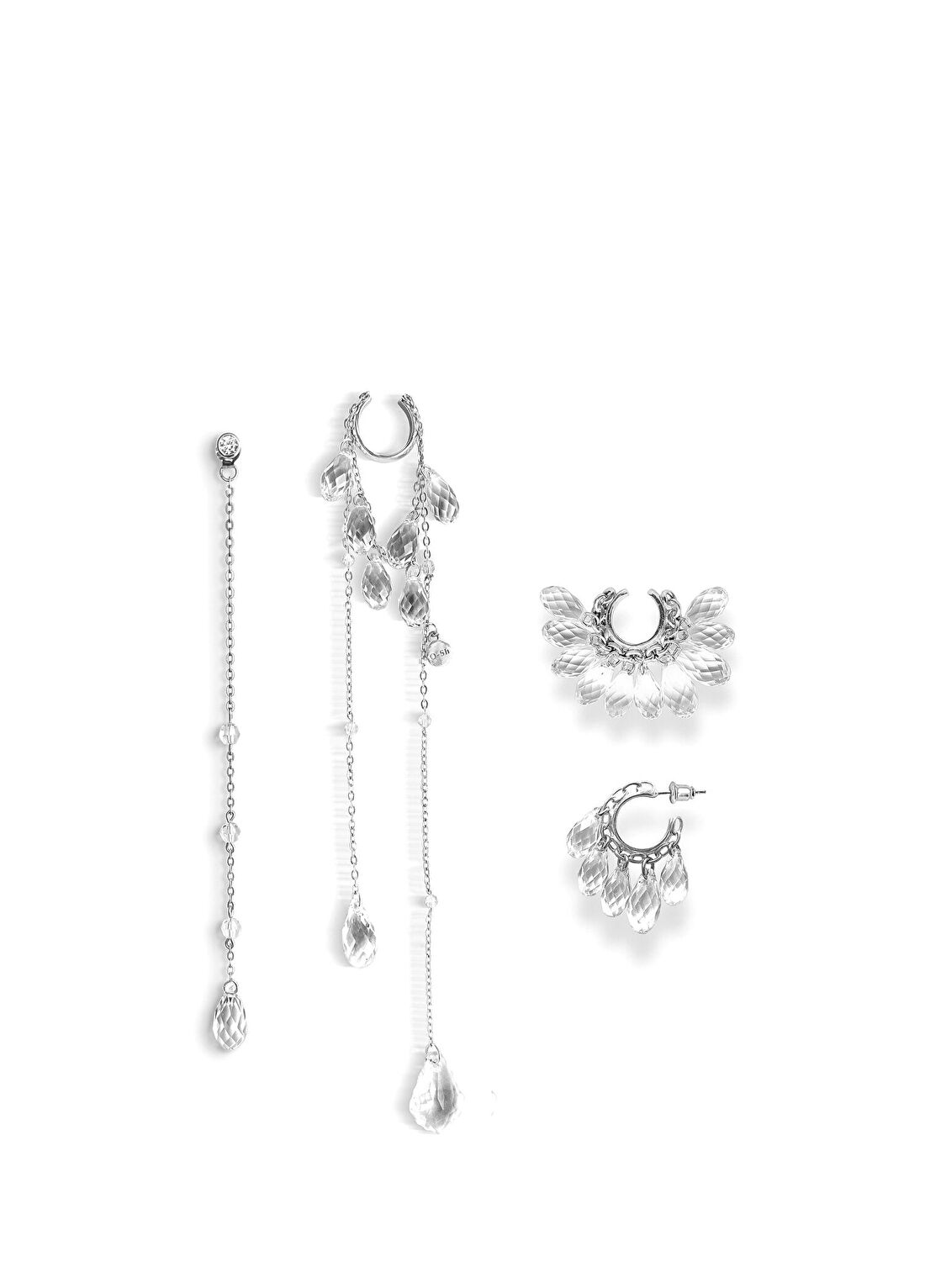 O SH Naked Crystals Silver 925 Ayar Gümüş Kadın Küpe Seti