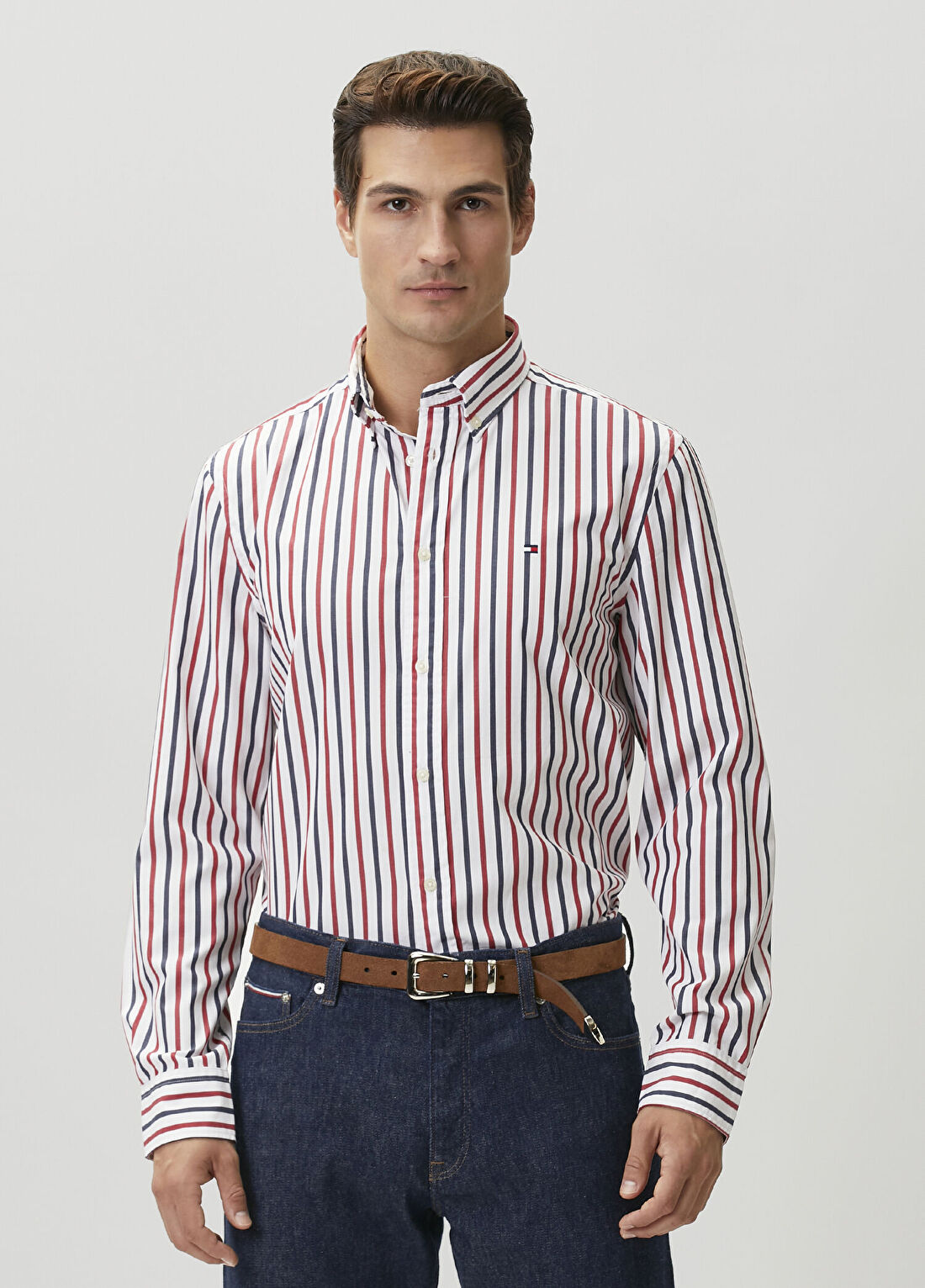 Tommy Hilfiger Kırmızı Mavi Çizgili Gömlek