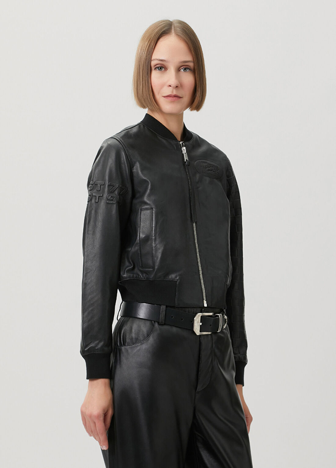AllSaints x Williams Orten Siyah Deri Bomber Ceket görsel 3
