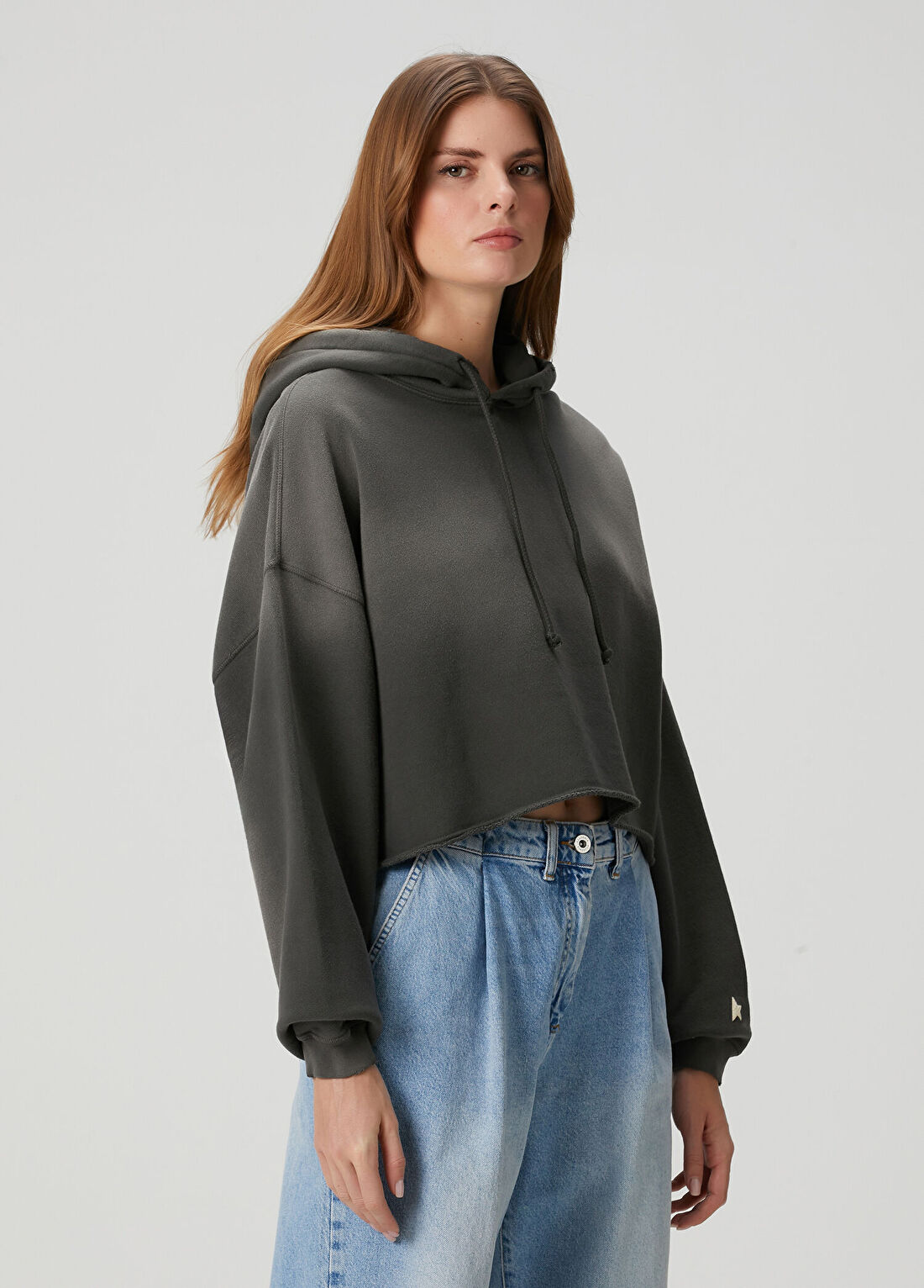 Golden Goose Oversize Star Koyu Gri Kapüşonlu Sweatshirt görsel 3