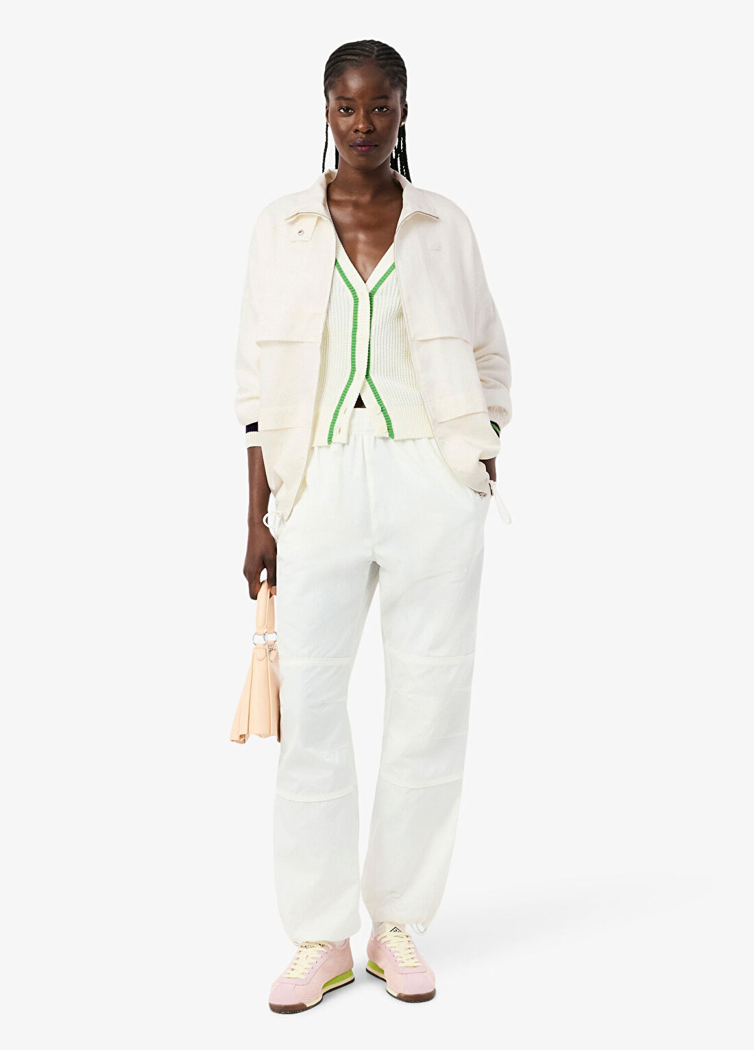 Lacoste Krem Oversize Fit Dik Yaka Kadın Ceket