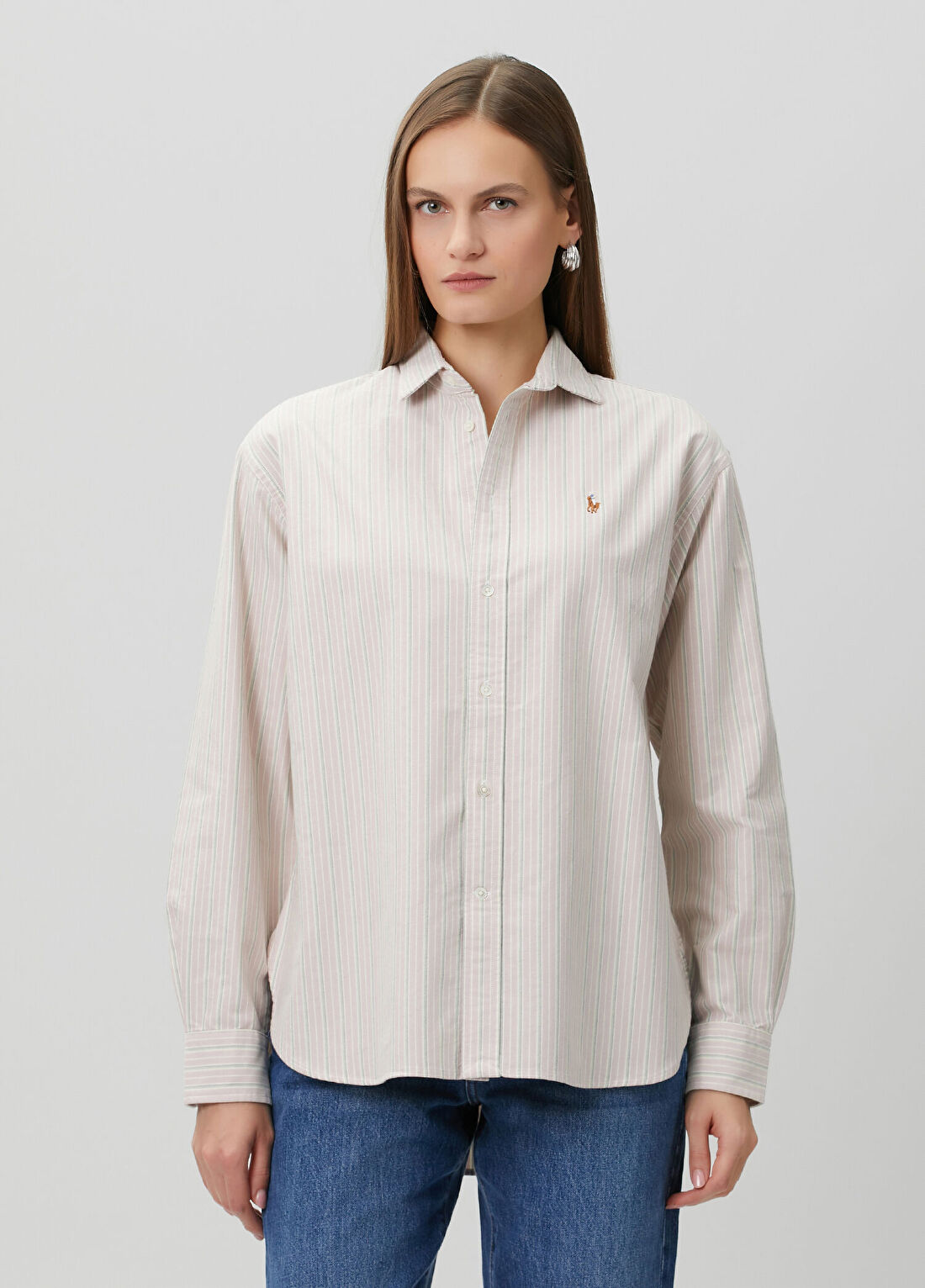 Polo Ralph Lauren Pembe Yeşil Çizgili Gömlek görsel 4