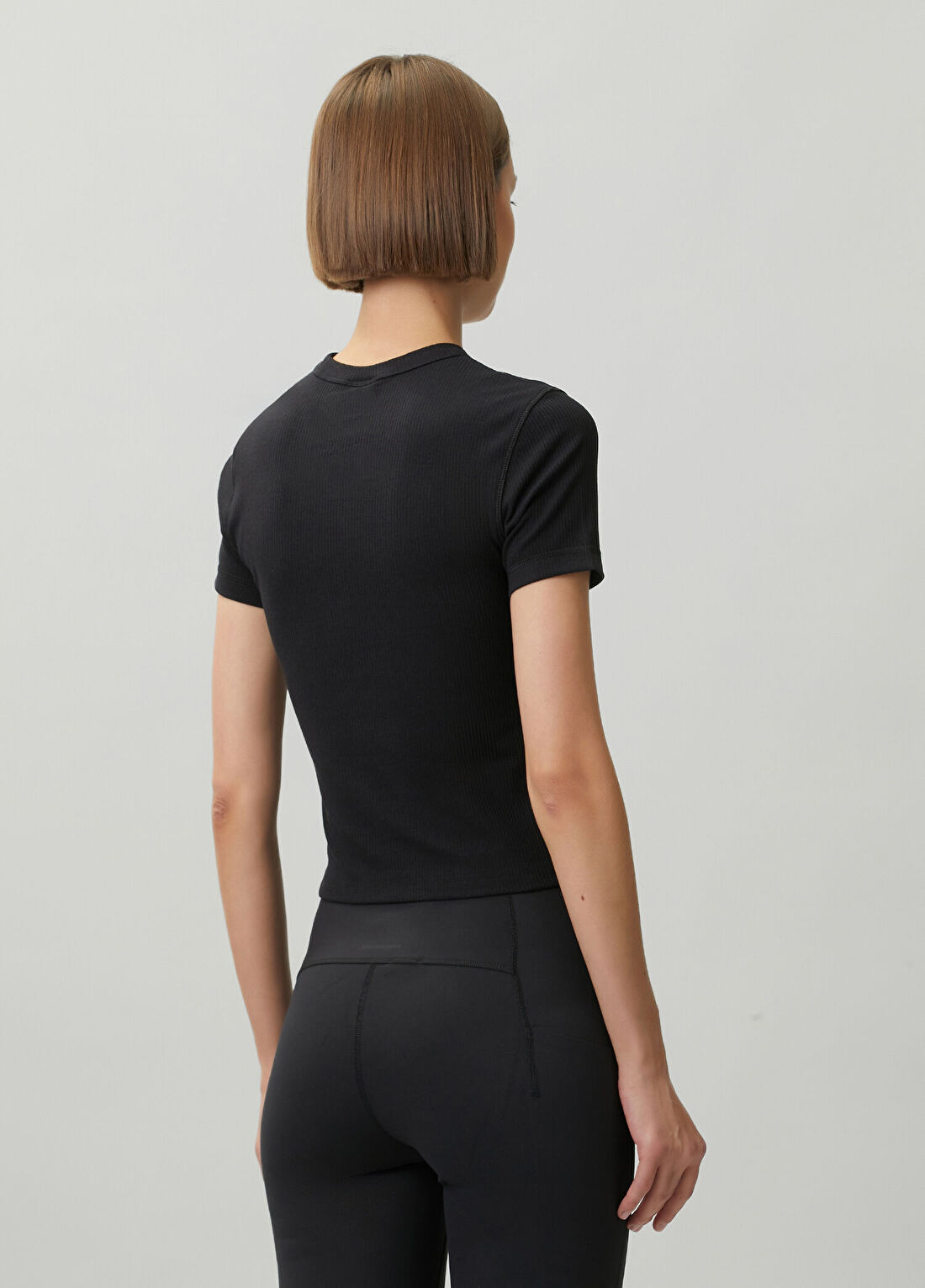 On All-Day Ribbed Siyah T-shirt görsel 4