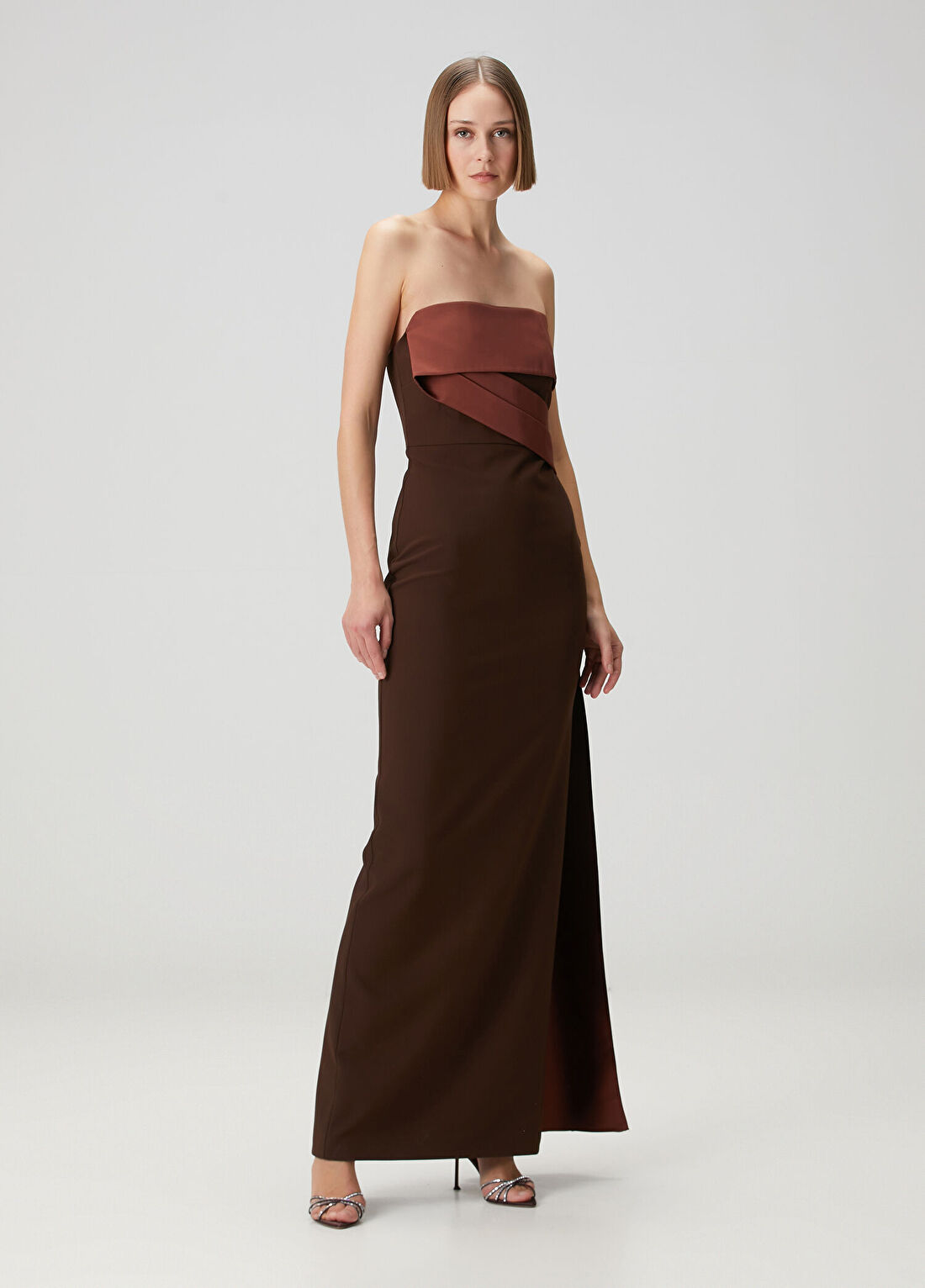 Roland Mouret Kahverengi Maksi Abiye Elbise görsel 2