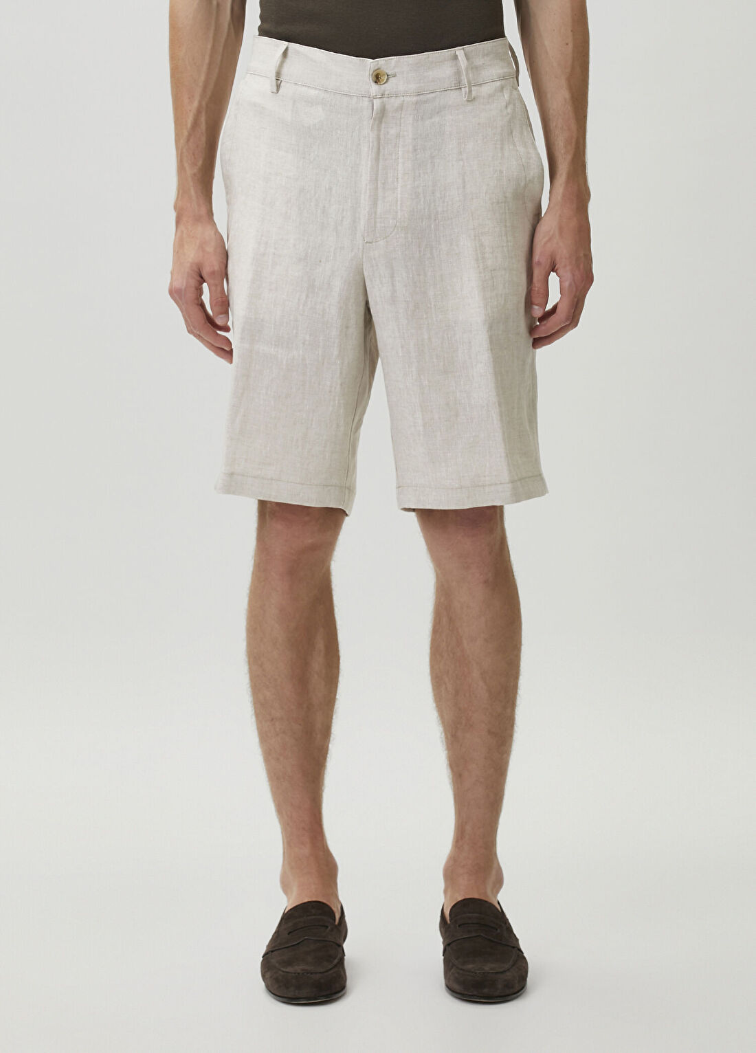 Canali Bej Keten Chino Bermuda görsel 2