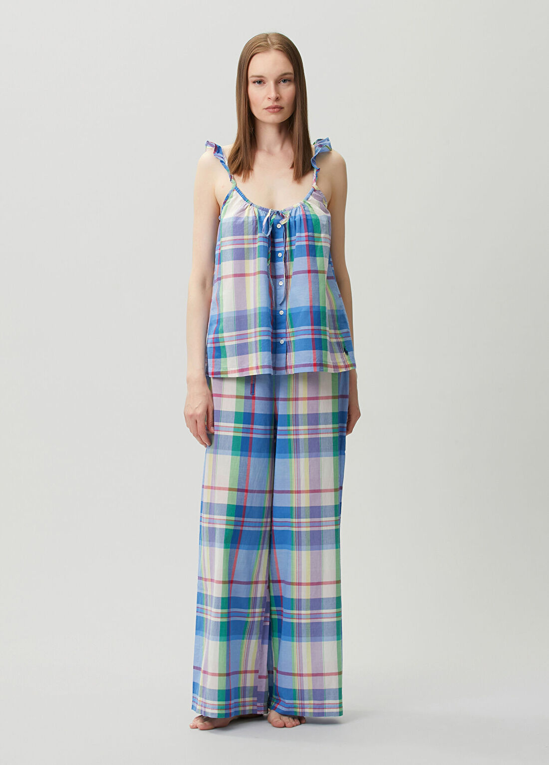 Polo Ralph Lauren-Lingerie Mavi Ekoseli Pijama Takımı