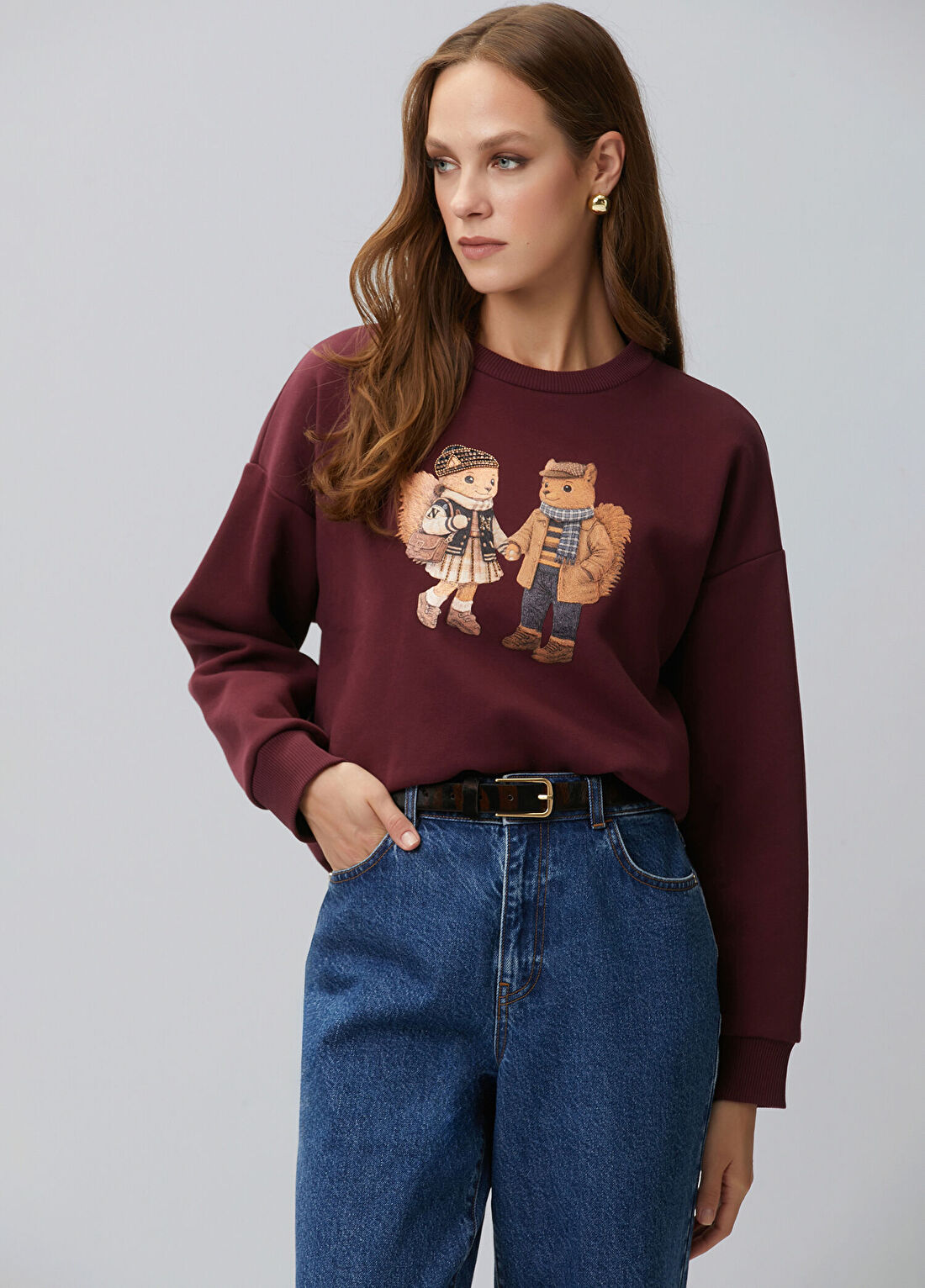 Network Bordo Sincap Figürlü Baskılı Sweatshirt görsel 4