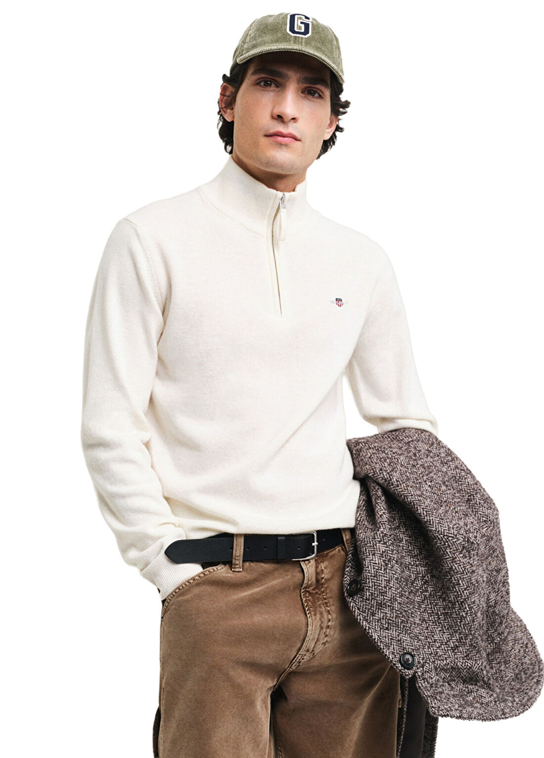 Gant Krem Yün Yarım Fermuarlı Regular Fit Erkek Kazak