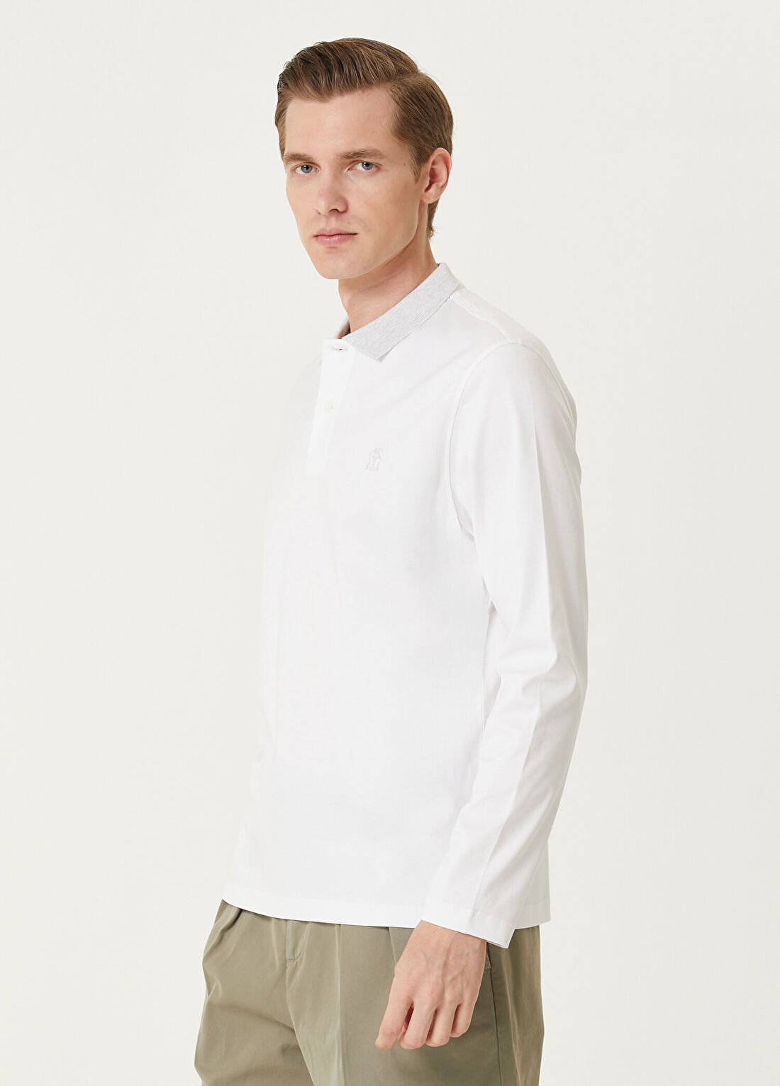 Brunello Cucinelli Beyaz Polo Yaka Sweatshirt görsel 3