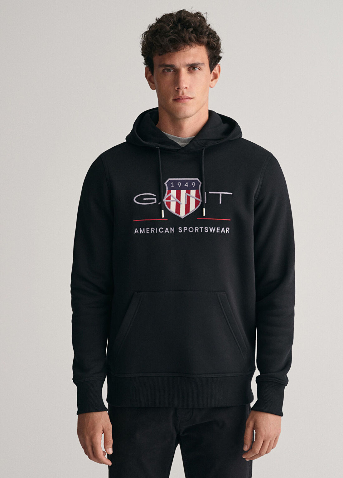 Gant Siyah Logolu Kapüşonlu Regular Fit Erkek Sweatshirt