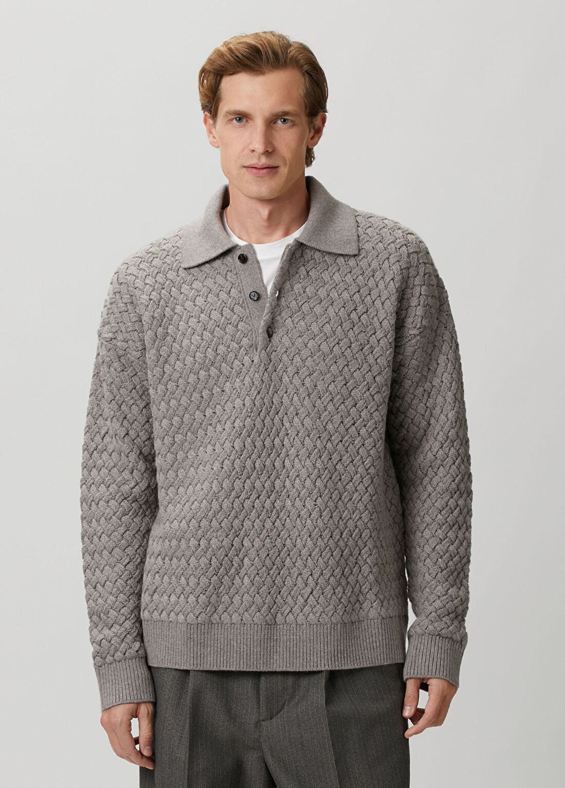 Bottega Veneta Bej Örgülü Yün Polo Triko