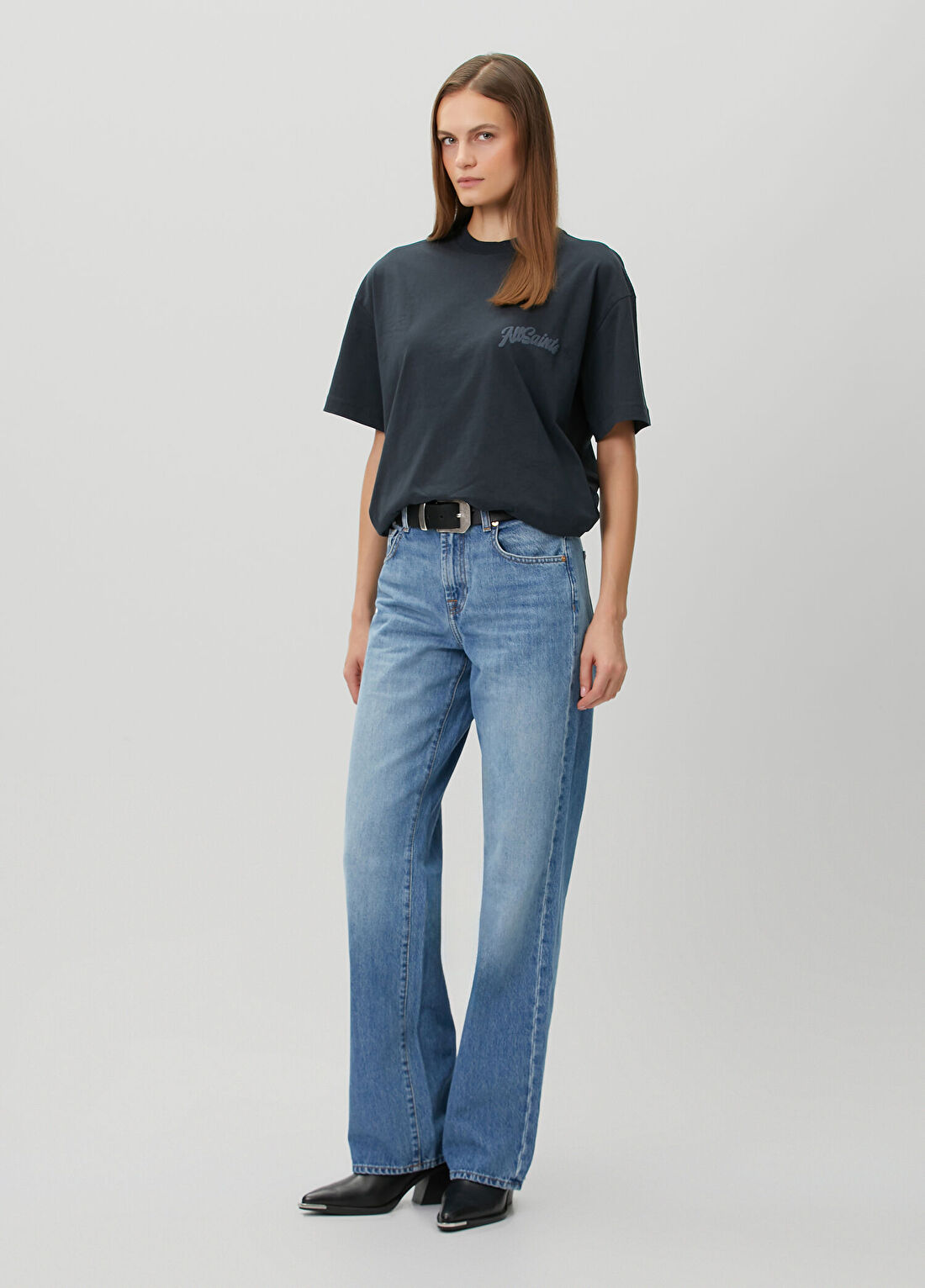 AllSaints Odyssey Etta Oversized Lacivert T-shirt görsel 2