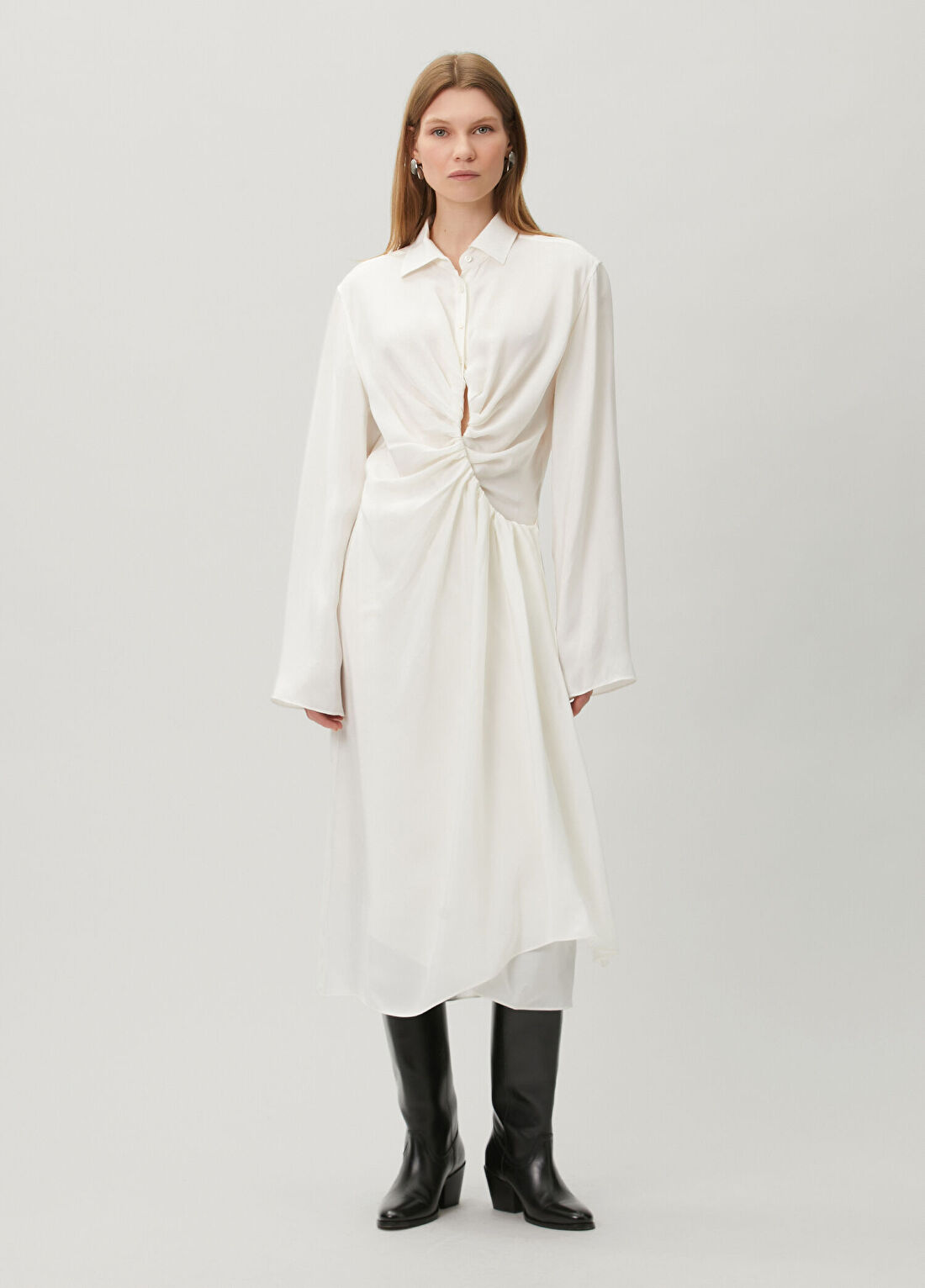 Maison Margiela Beyaz Drape Detaylı Midi Elbise
